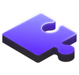 Single purple puzzle piece with a glossy finish on a transparent background.