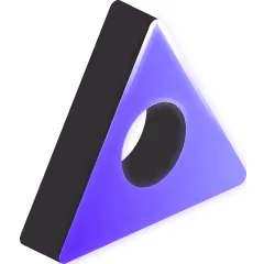 Purple triangular prism with a kidney-shaped hole in the center on a black background.