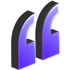 3D stylized purple quotation mark symbol with black edges.
