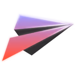 Stylized paper airplane in shades of purple, pink, and red on a white background.