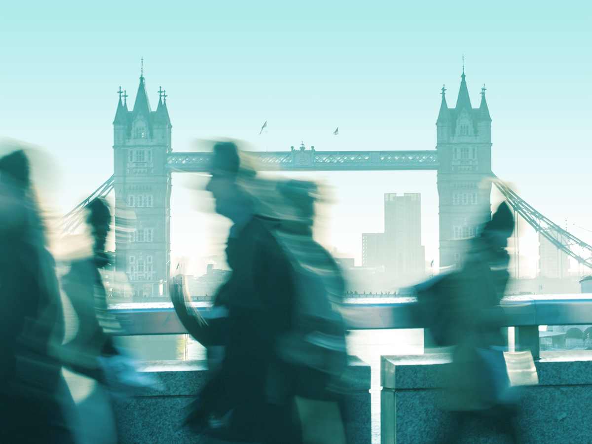 Tower Bridge London and commuters.
