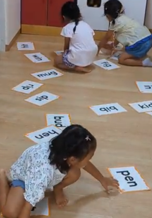 children reading while playing a game and moving