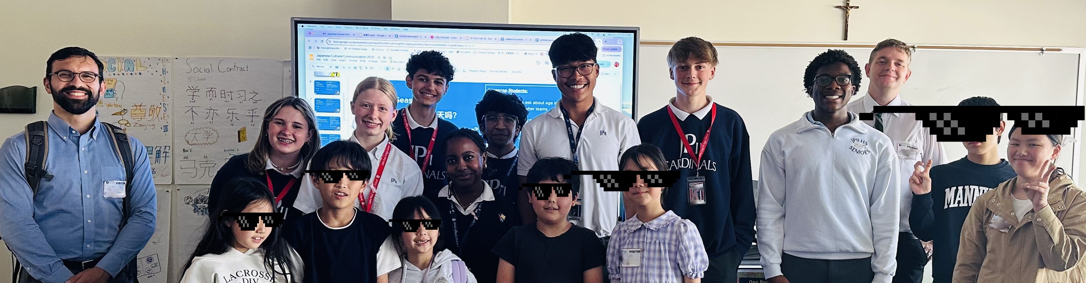 Our students and teachers doing a language exchange with foreign high school students.