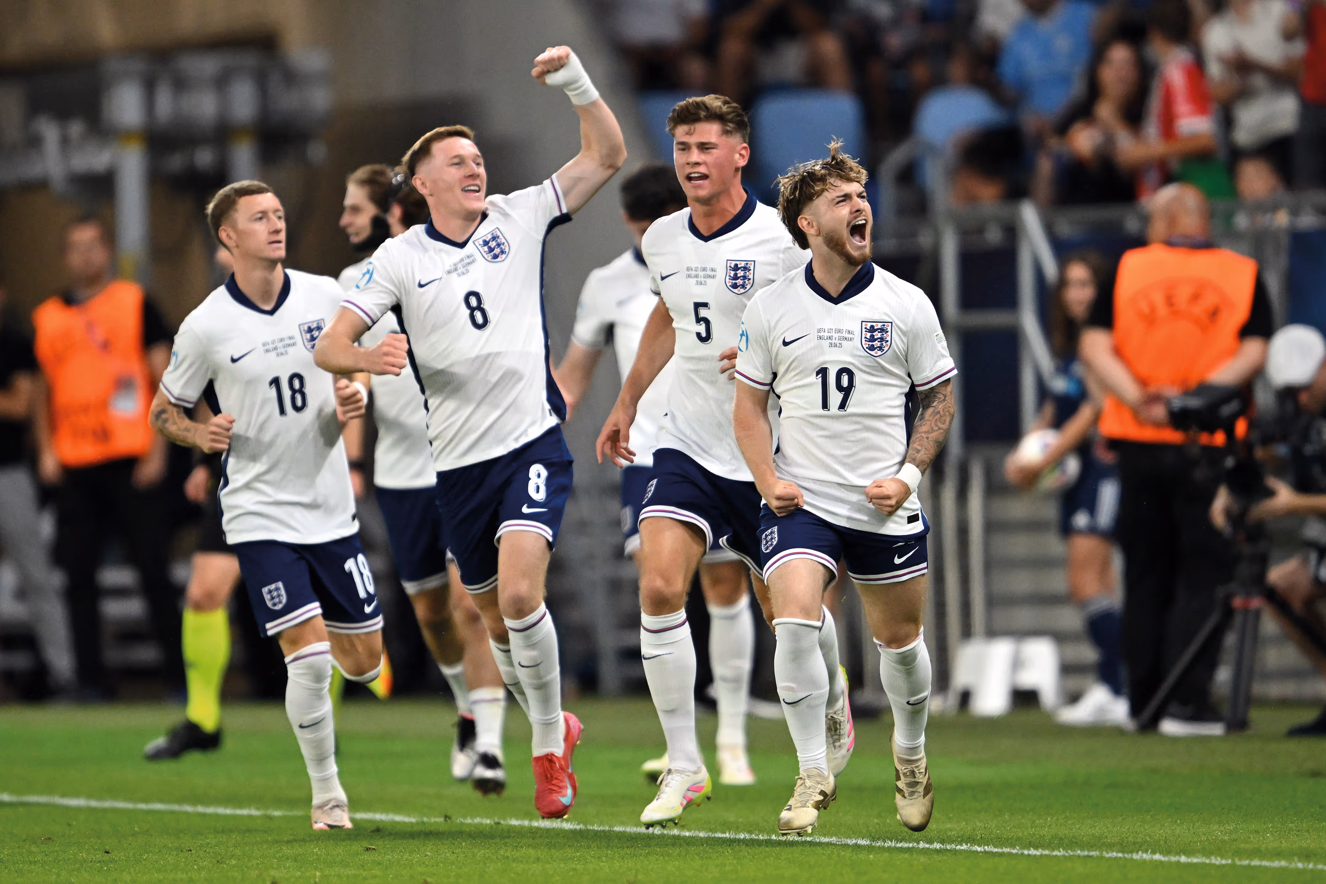 England Under-21s players celebrate at the U21 European Championships.