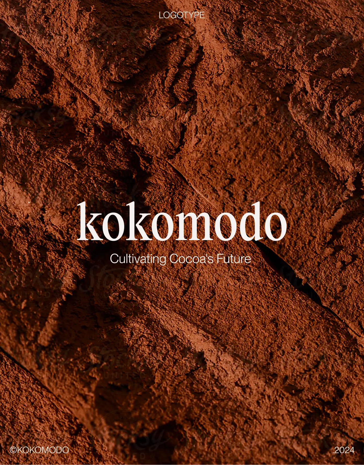 Kokomodo logotype — FoodTech brand mark on cocoa texture