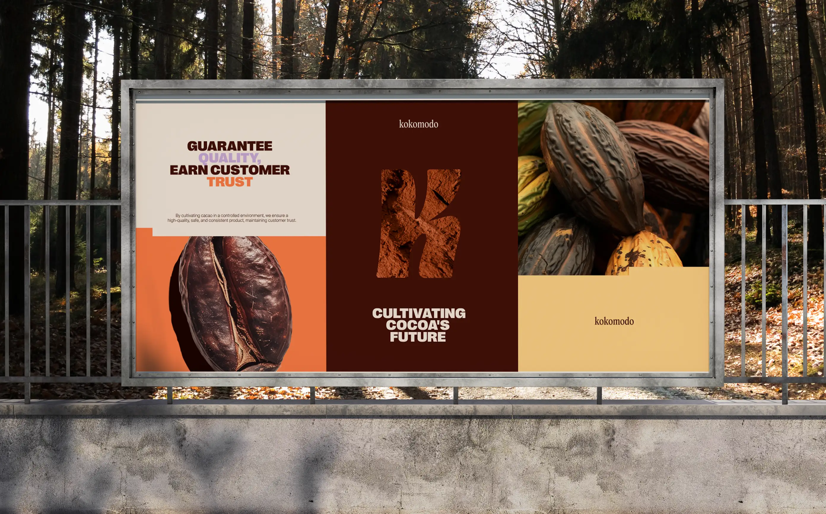 OOH billboard design for Kokomodo — climate-proof cacao campaign