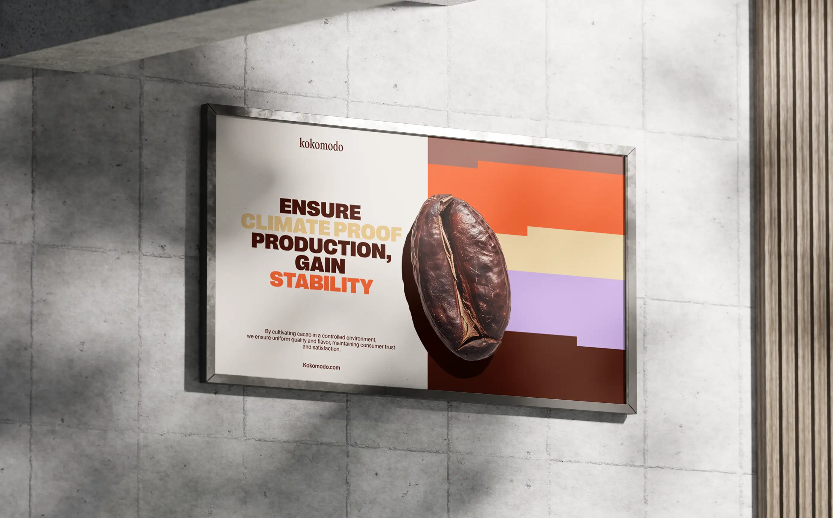 OOH poster design for Kokomodo — climate-proof cacao message