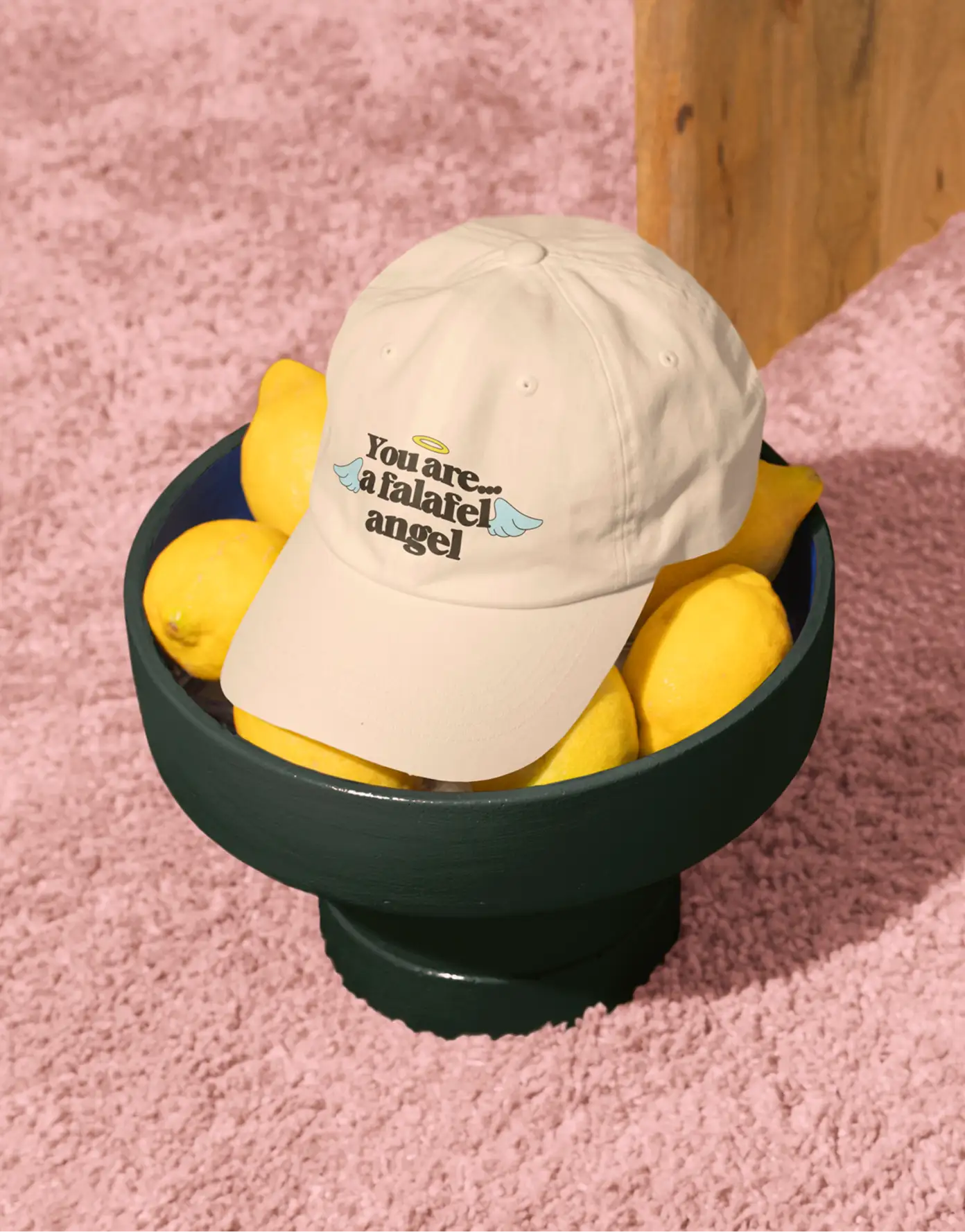 Lolafel cap merch — embroidered slogan and logo