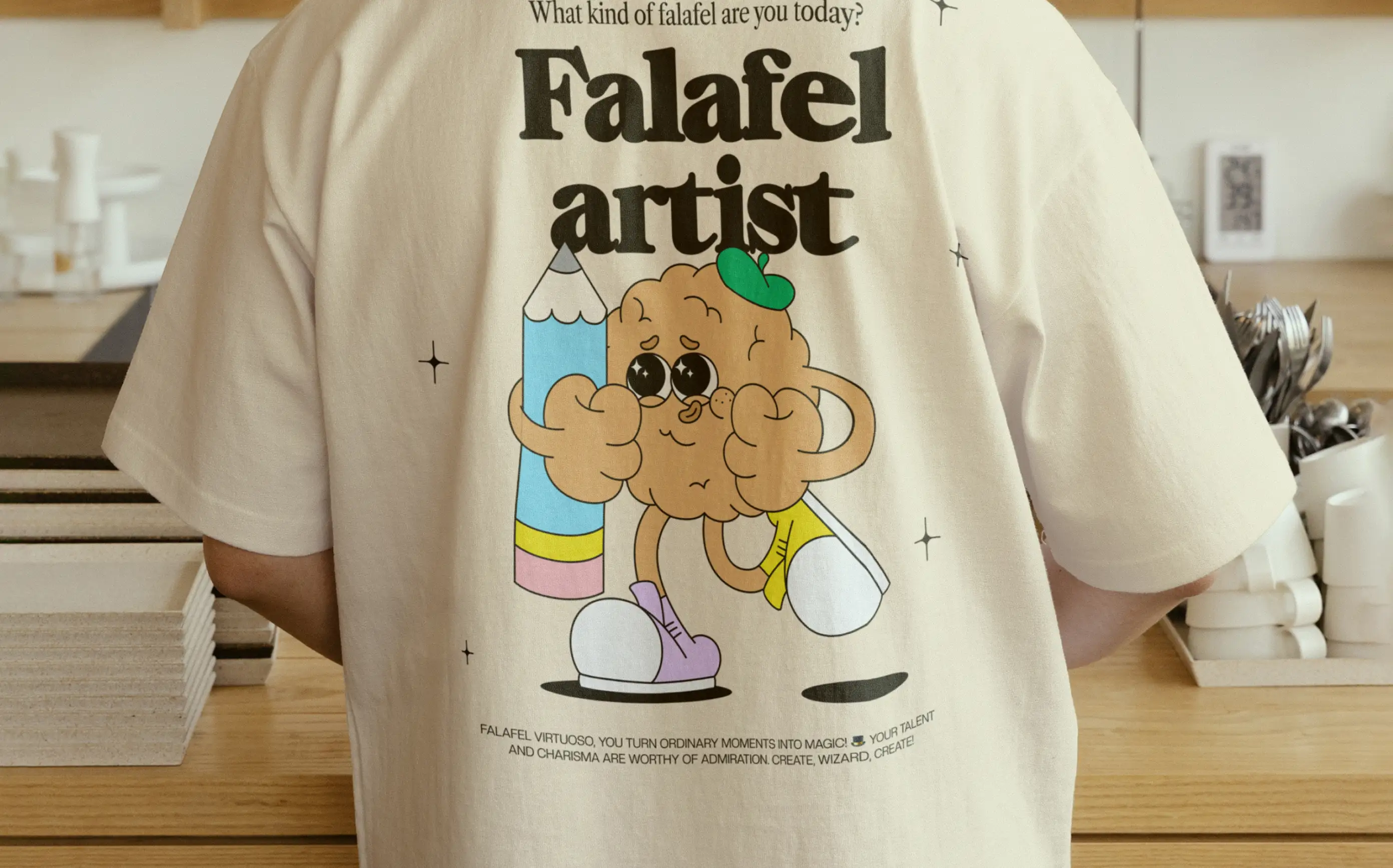 Lolafel T-shirt — “Falafel artist” back print design
