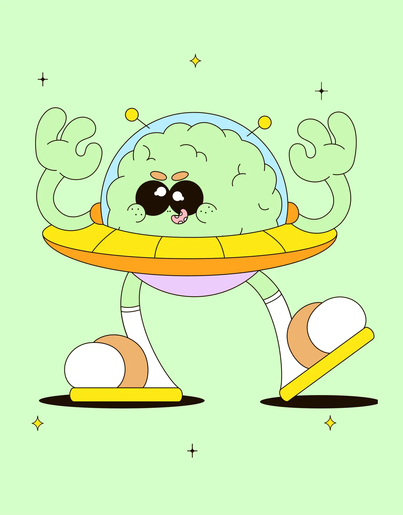 Lolafel character — green “Falafel alien” illustration