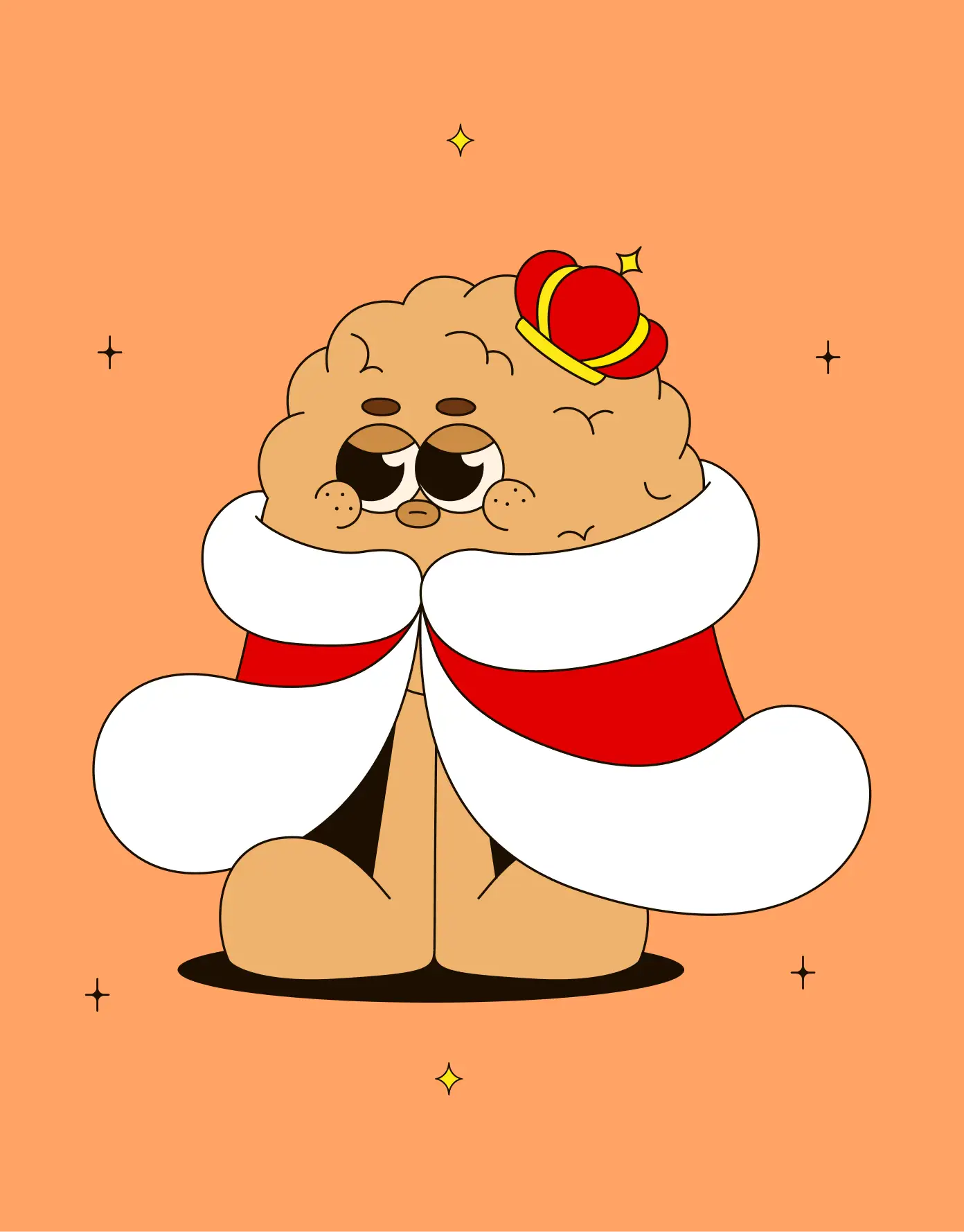 Lolafel character — “King Falafel” with crown and cape