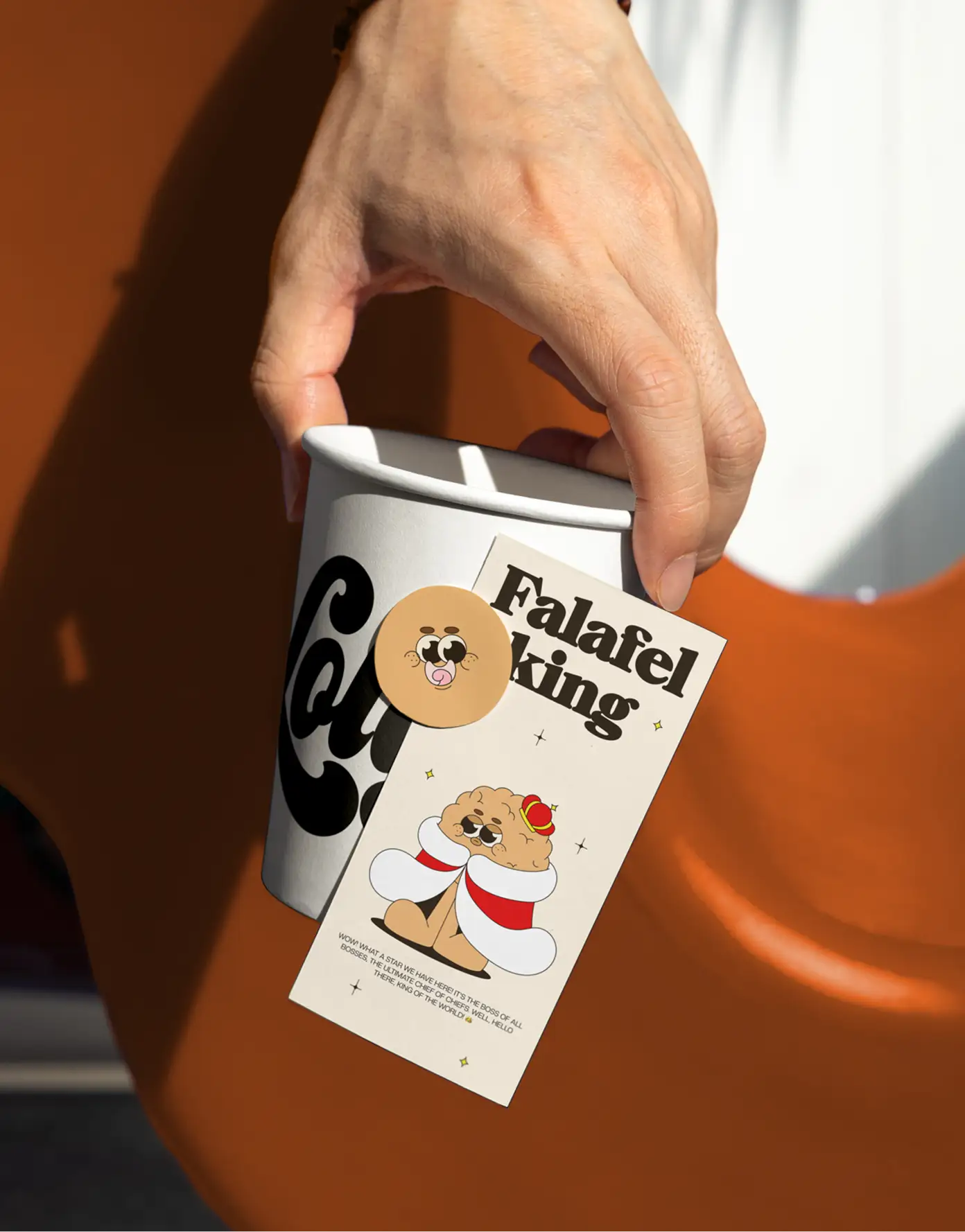 Lolafel paper cup — “Falafel morning” design with King Falafel