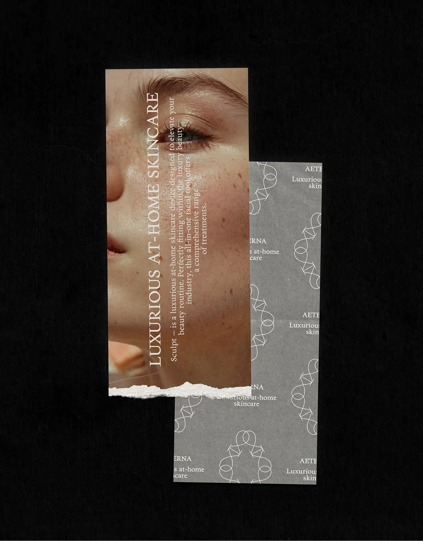 Aeterna packaging pattern — filigree florals with product shot