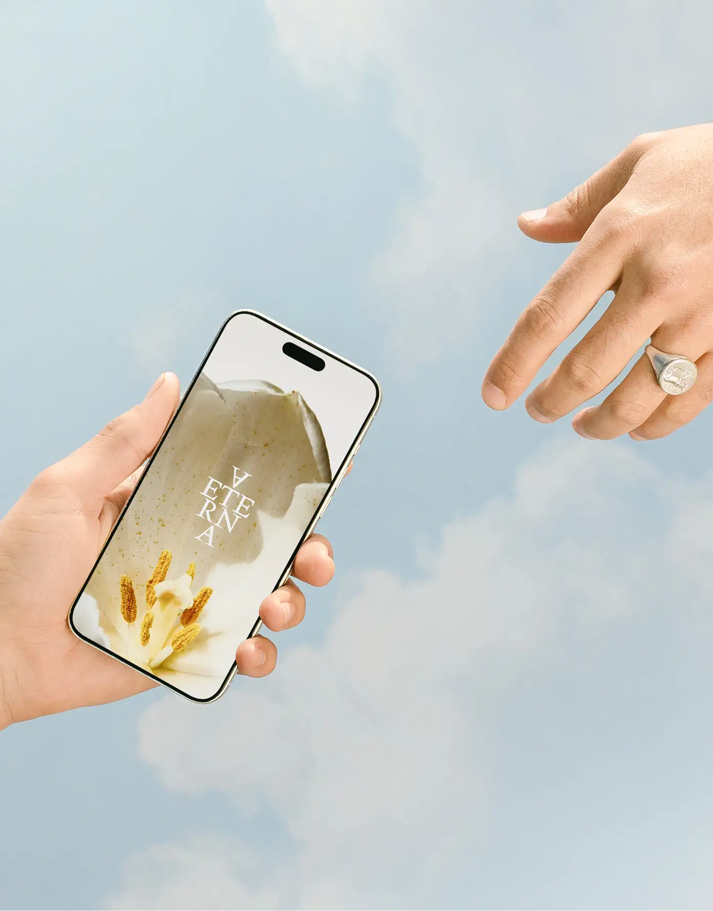 Aeterna mobile website — infinity mark on phone in hand