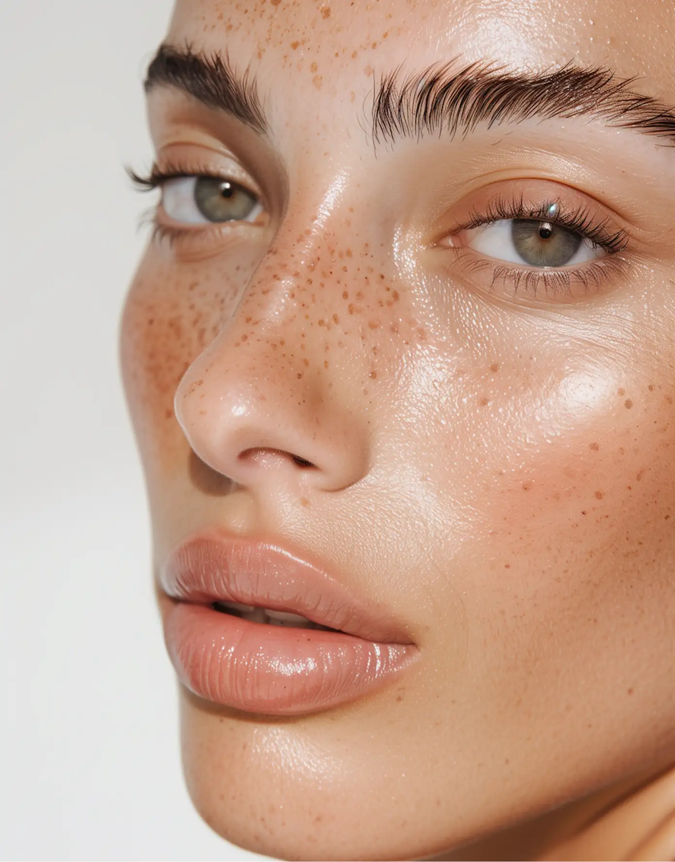 Freckled radiant complexion — luxury skincare look
