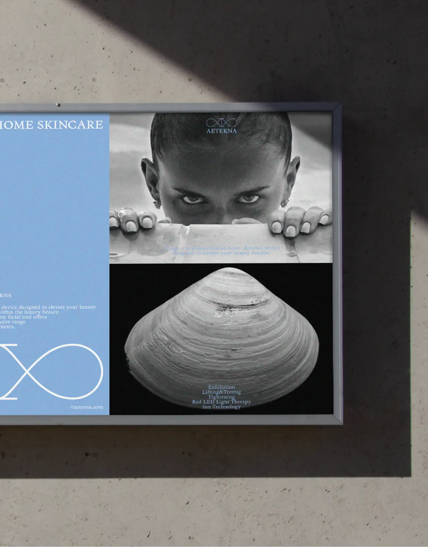 Display board — brand imagery collage with shell and face