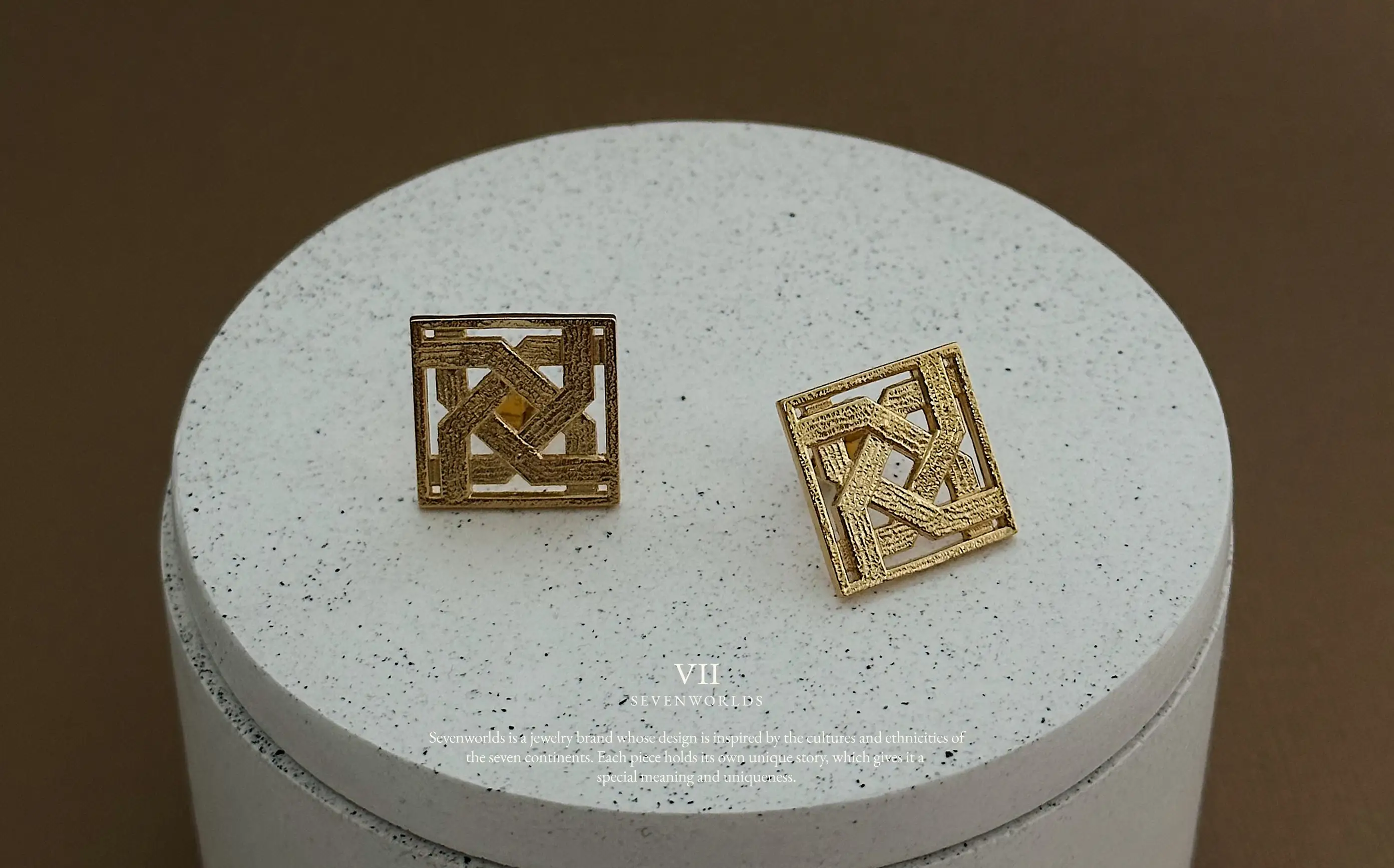 Luxury jewellery branding — Sevenworlds gold earrings product shot