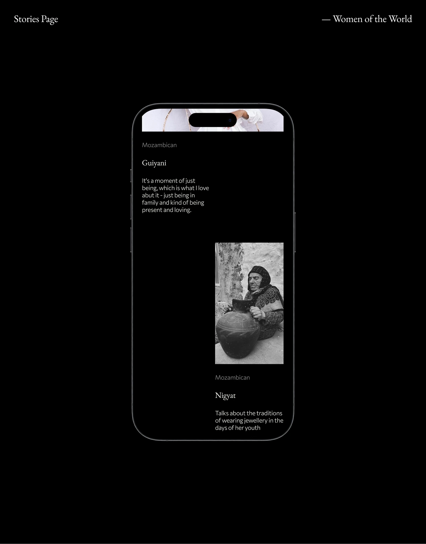 Mobile editorial page — cultural story for jewelry brand