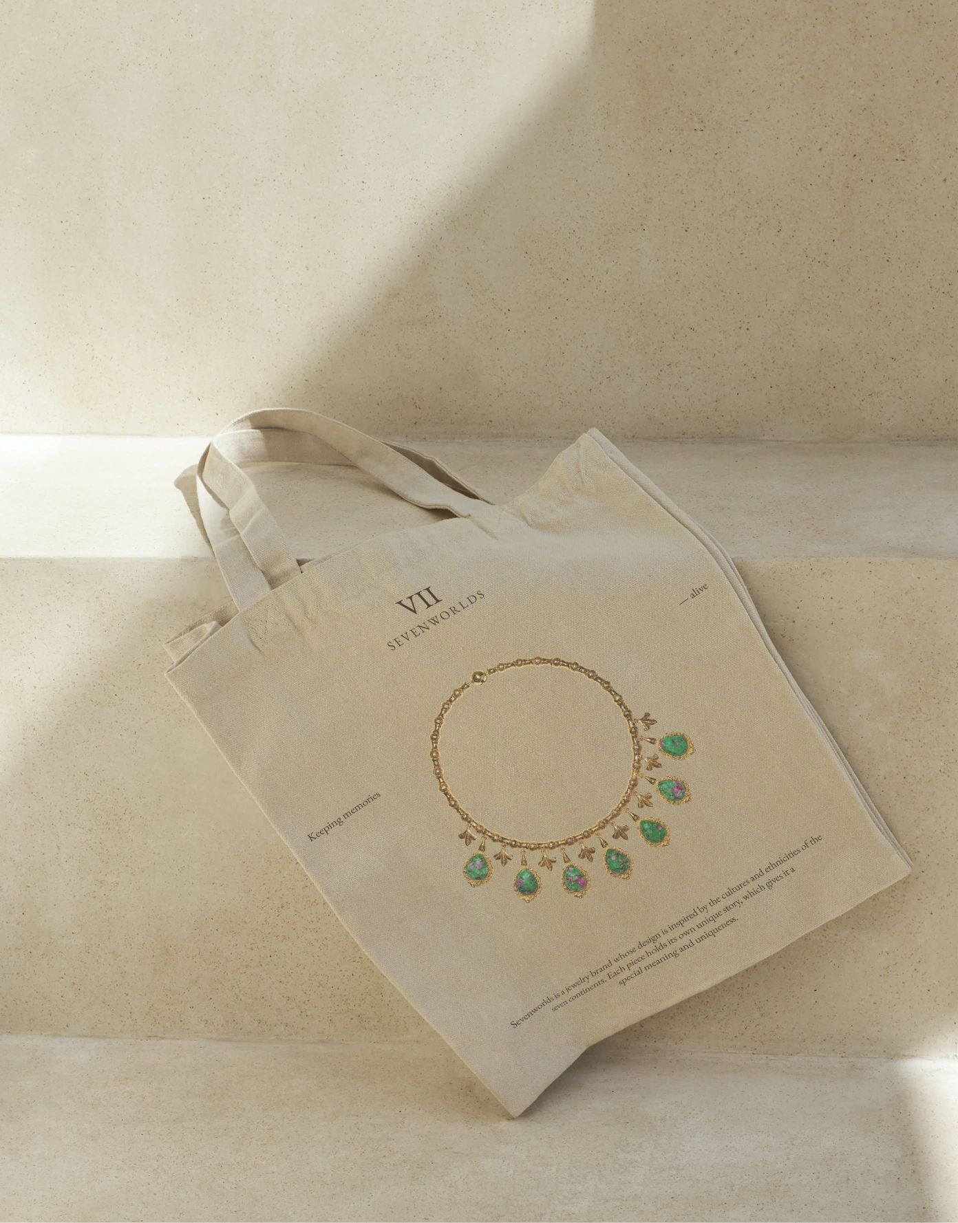 Sevenworlds shopping tote — jewelry ring motif on canvas