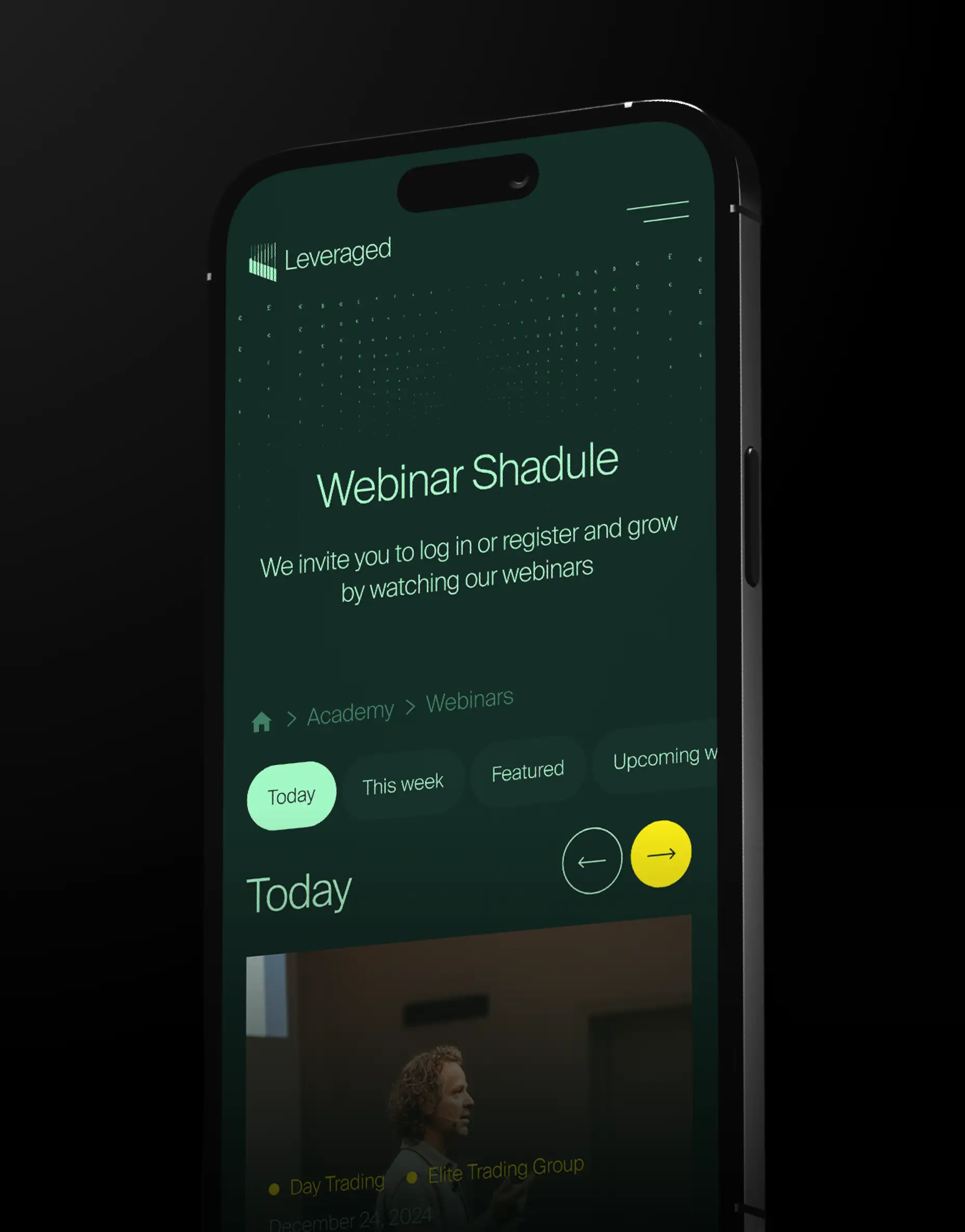 Fintech mobile app webinar schedule interface