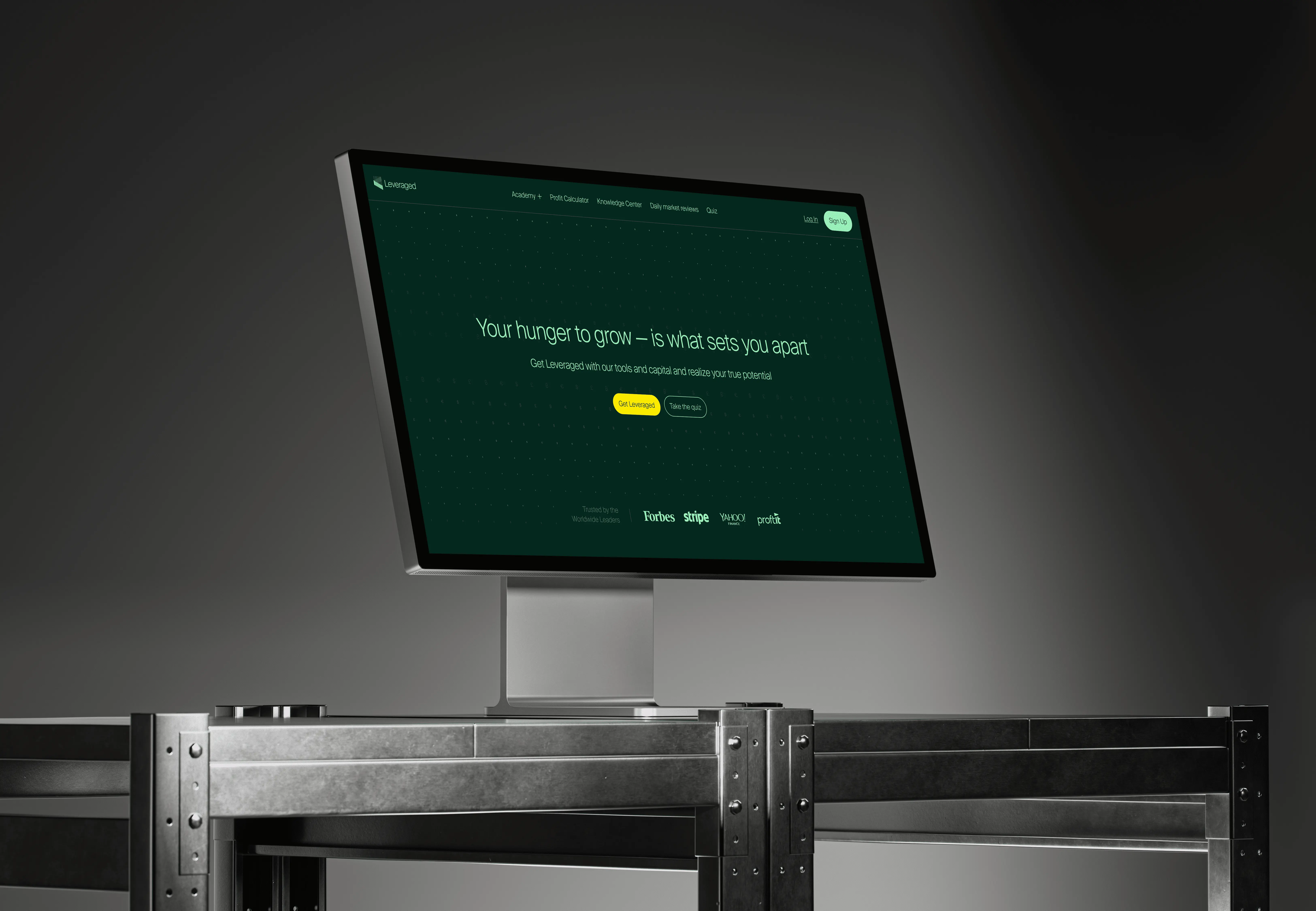 Leveraged fintech brand logo on dark grid