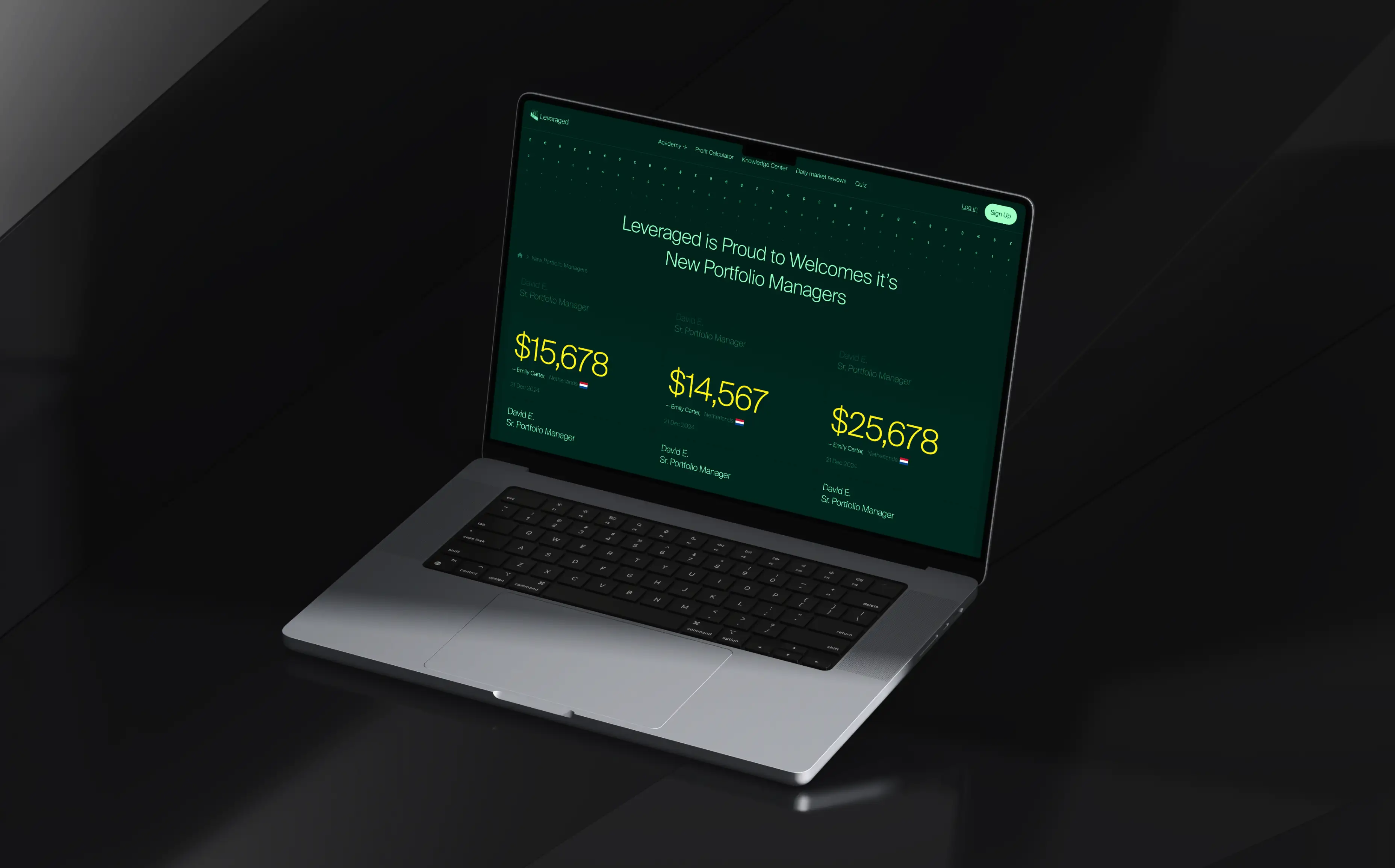 Fintech platform dashboard on laptop screen