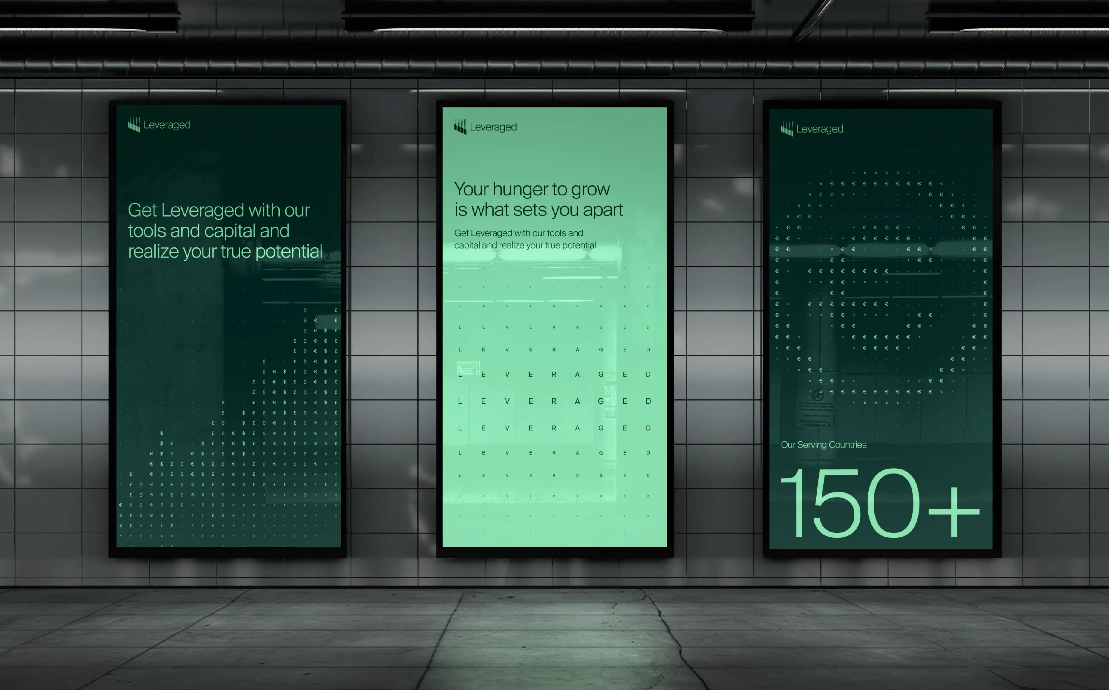 Fintech brand posters in urban environment