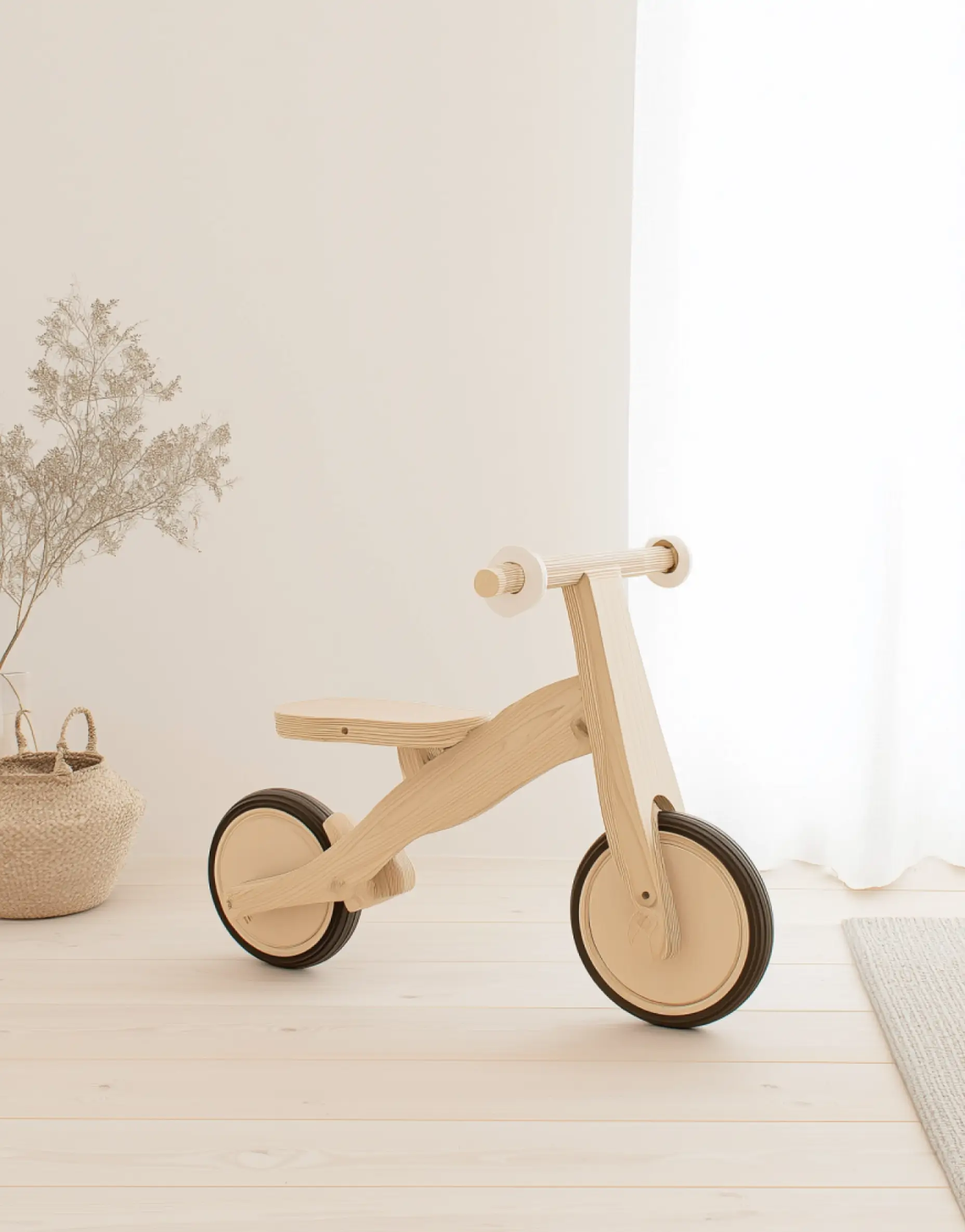 Wooden balance bike for young children