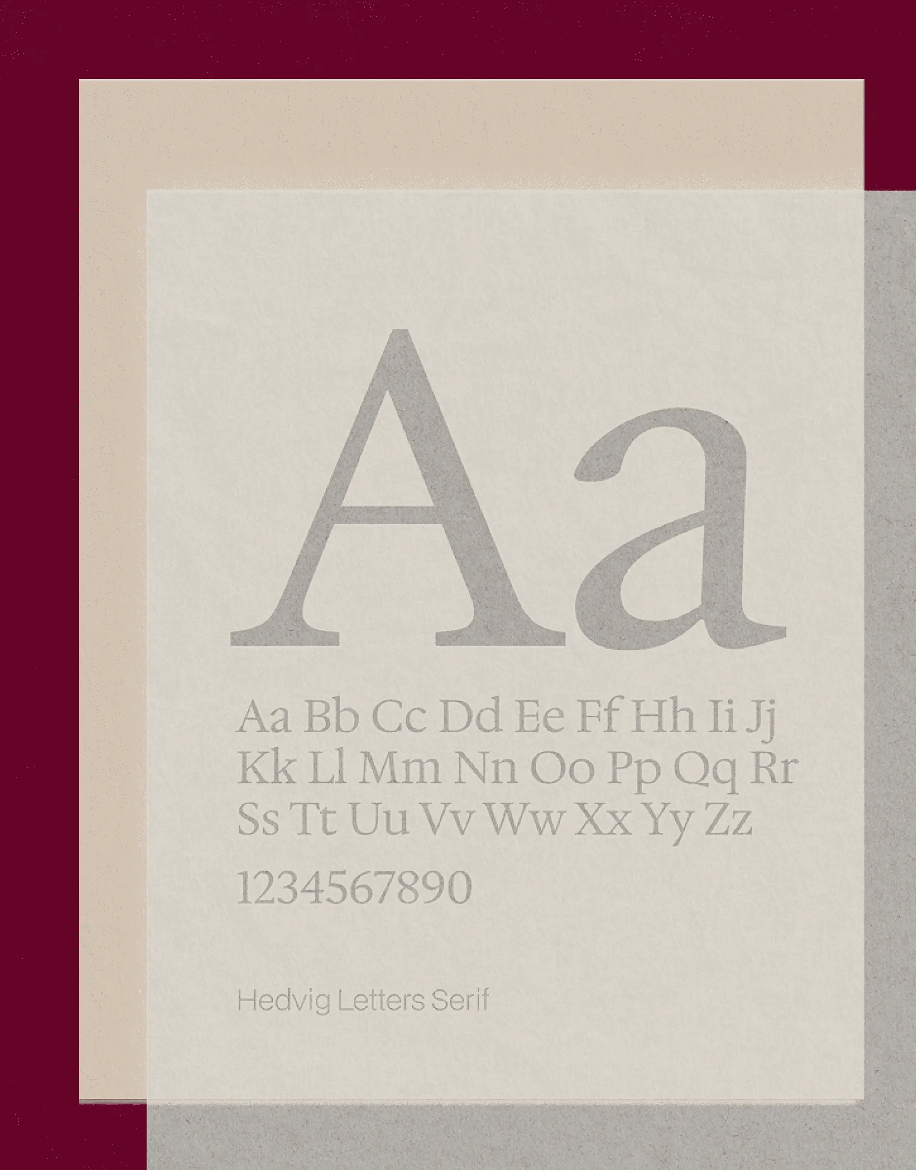 Hedvig Letters Serif type specimen with alphabet and numerals.