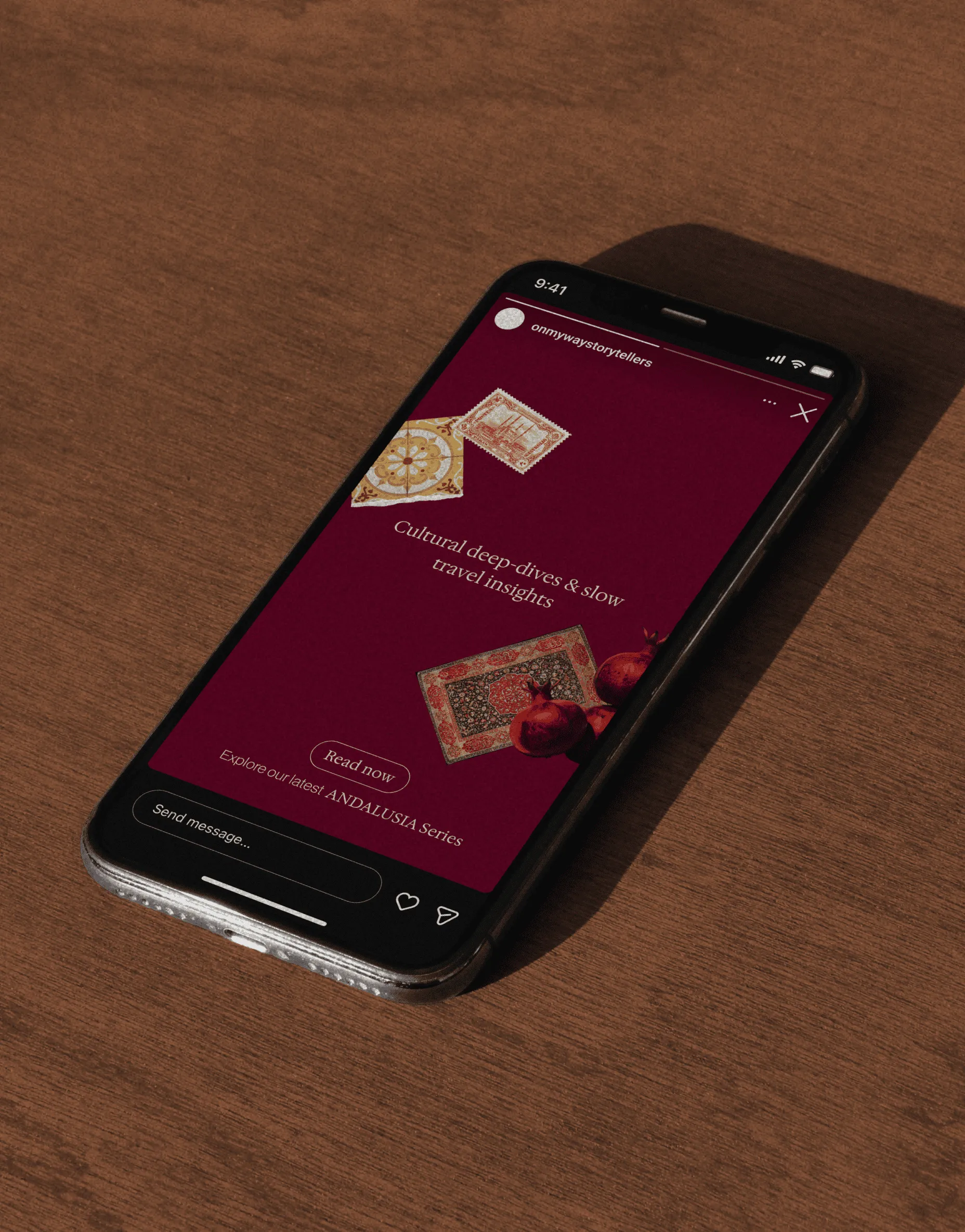 Phone screen showing an On Way Storytellers Instagram story design.