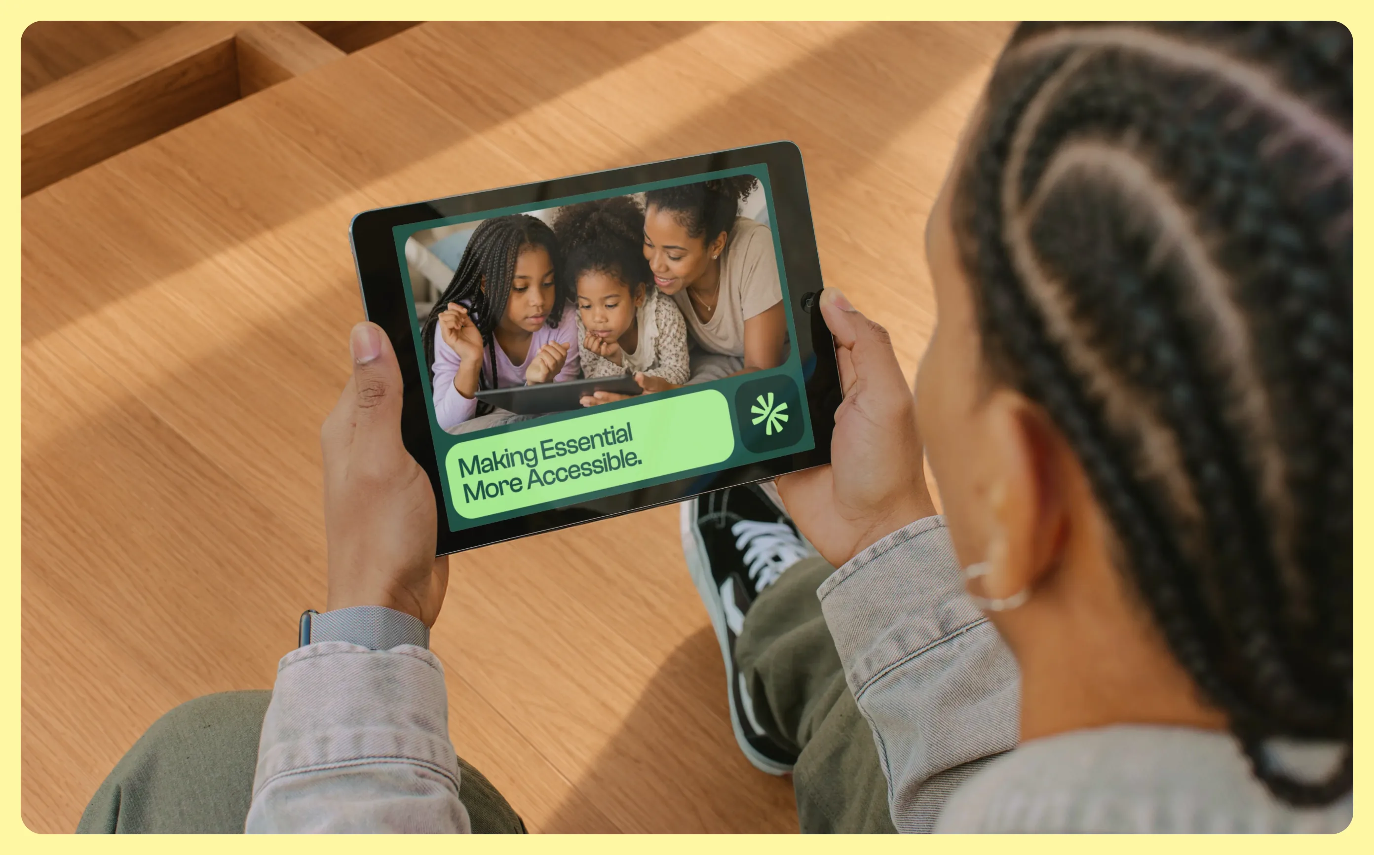 Tablet showing a Faïda campaign: Making Essentials More Accessible