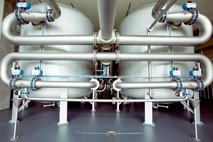 Tanques y tuberías en planta de tratamiento de agua de AidroLab.