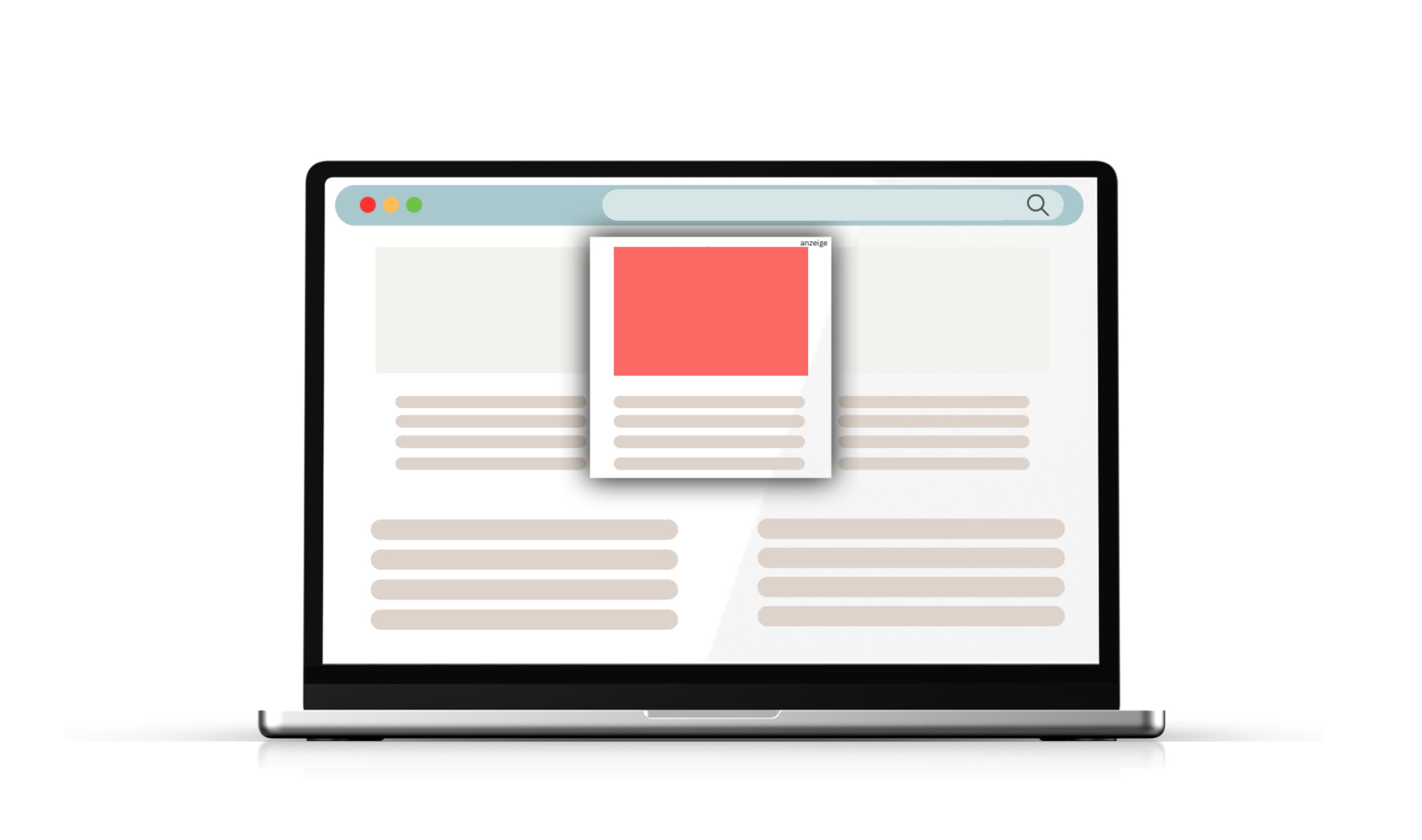 Mockup auf Laptop zeigt die Verwendung von Native Werbung. Werbeflächen innerhalb einer Webseite.