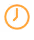 Orange circular clock icon with hour and minute hands pointing at 10:00.