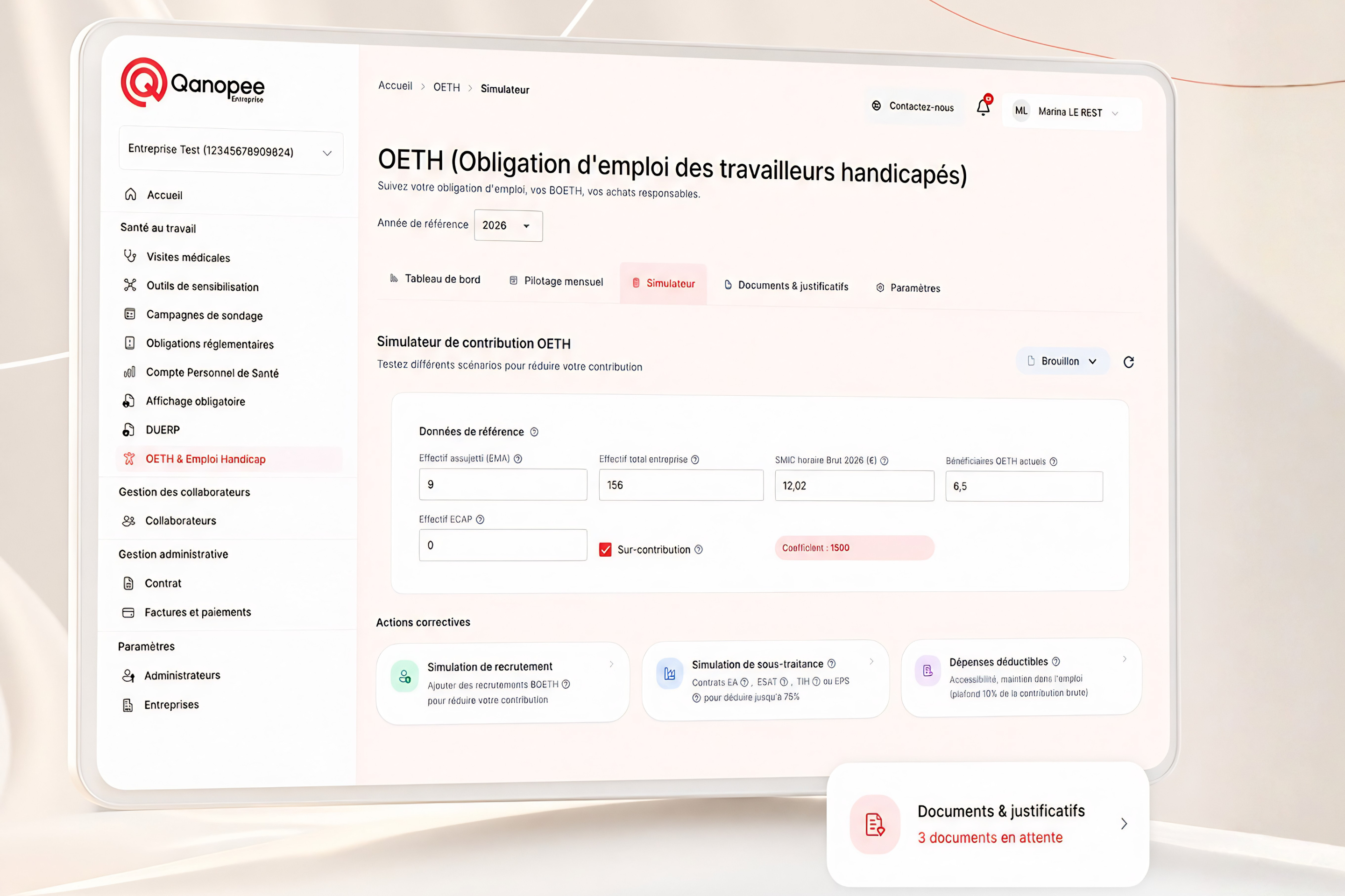 Le tableau de bord Qanopee Admin centralise les obligations et les priorités de prévention