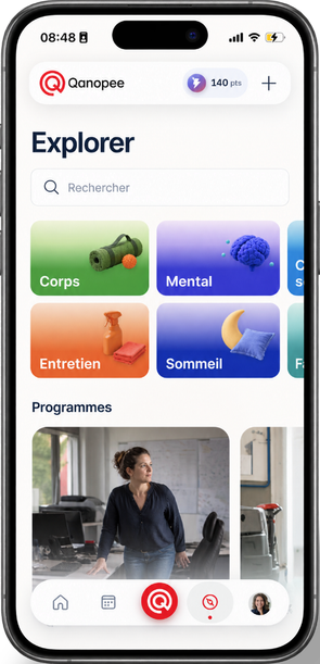 Application Qanopee pour les salariés : programmes Corps, Mental, Entretien et Sommeil