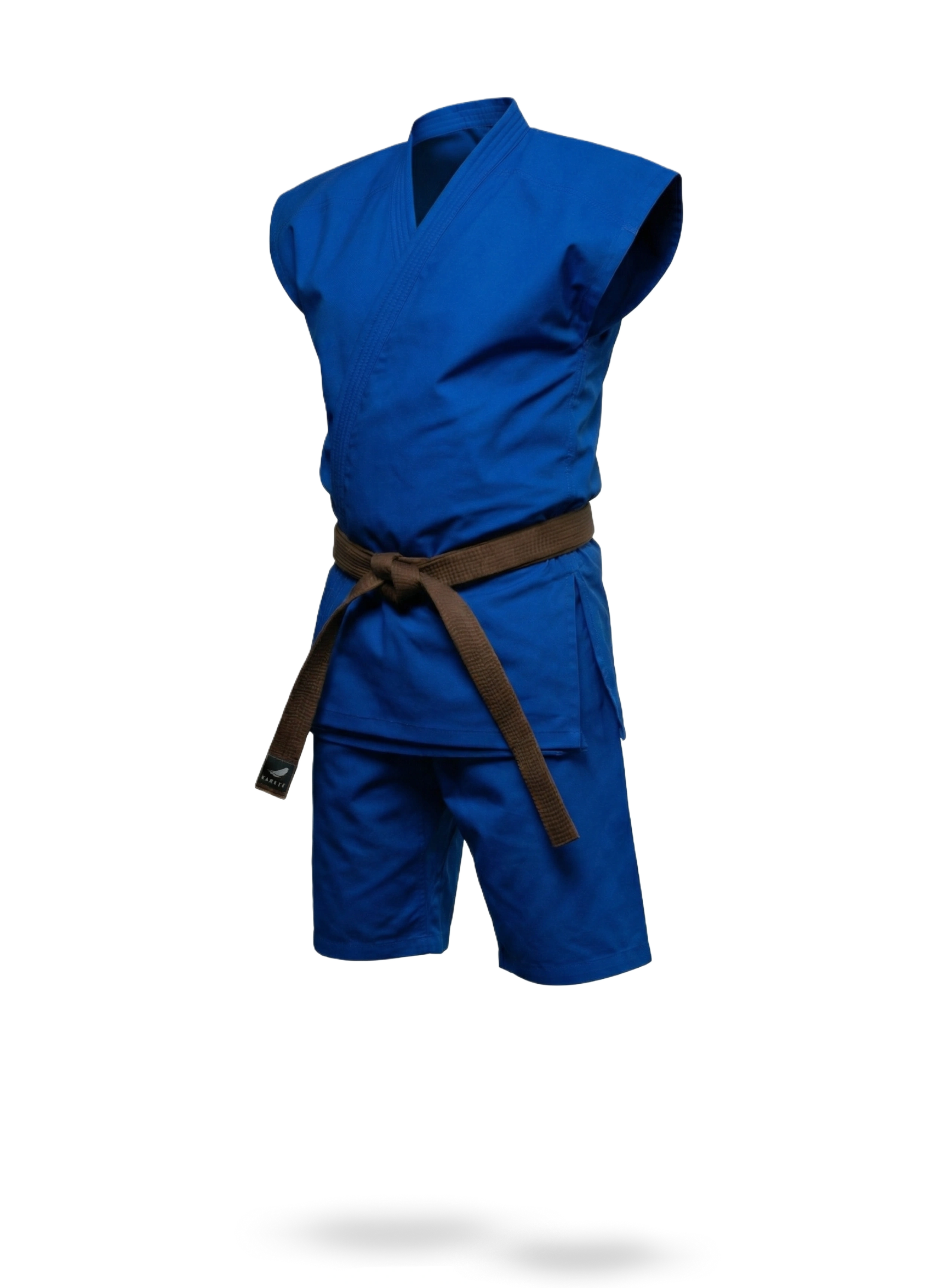 Синее доги без рукавов KAITOGI K6M5, укороченный подол, штаны по колено. 3D рендер