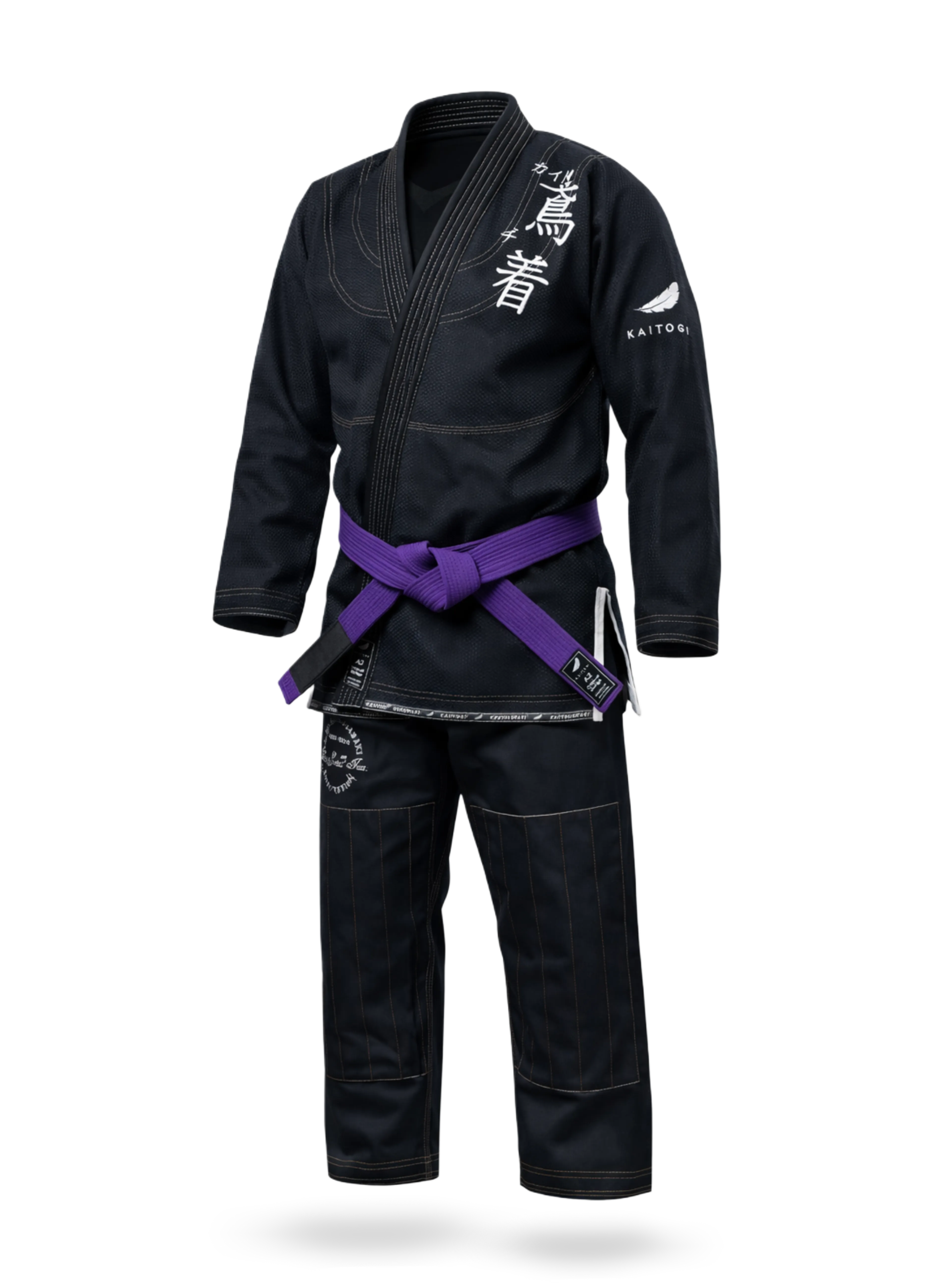 Черное кимоно для БЖЖ KAITOGI с белой контрастной вышивкой