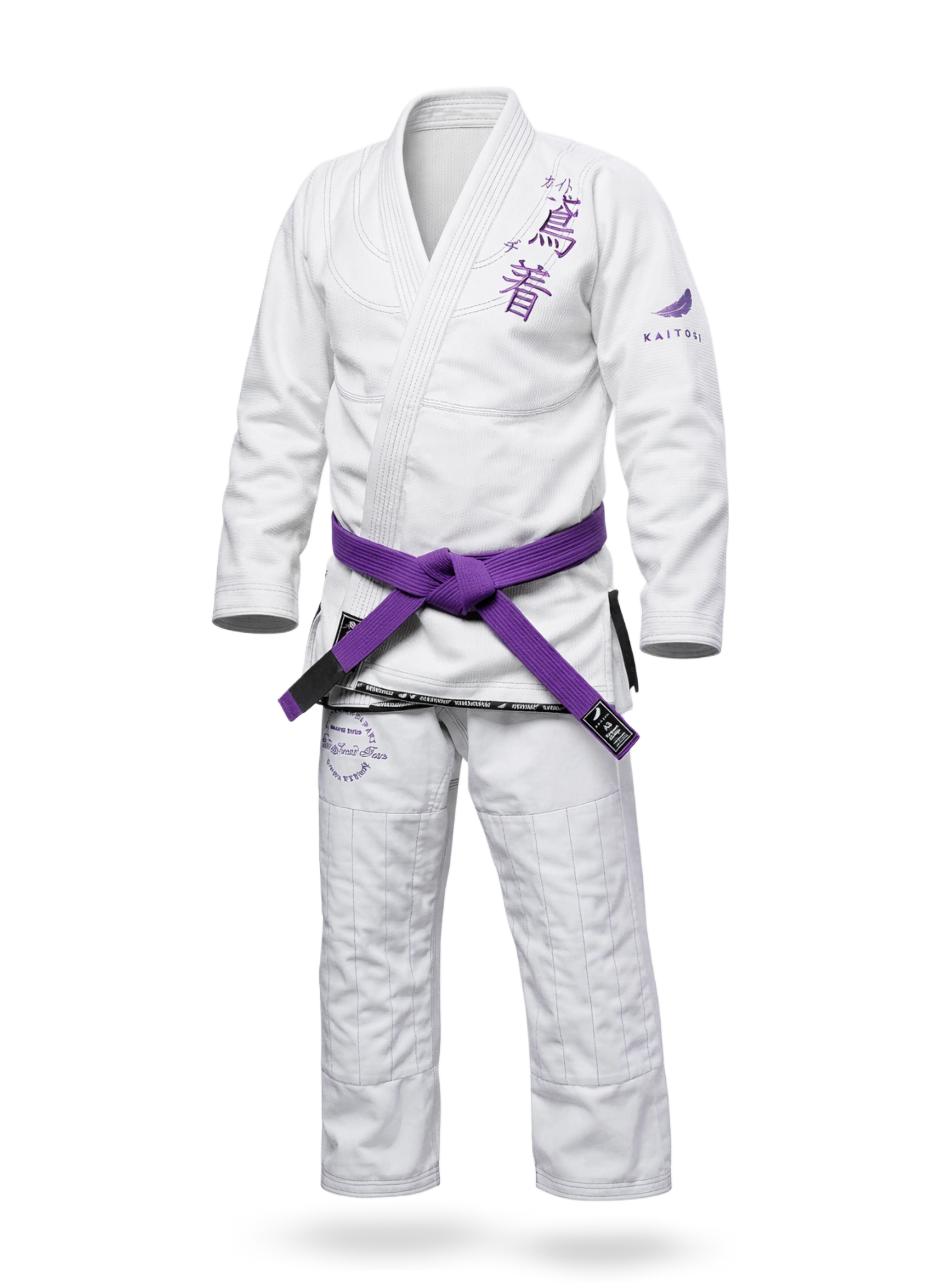 Белое кимоно для БЖЖ KAITOGI с фиолетовой вышивкой