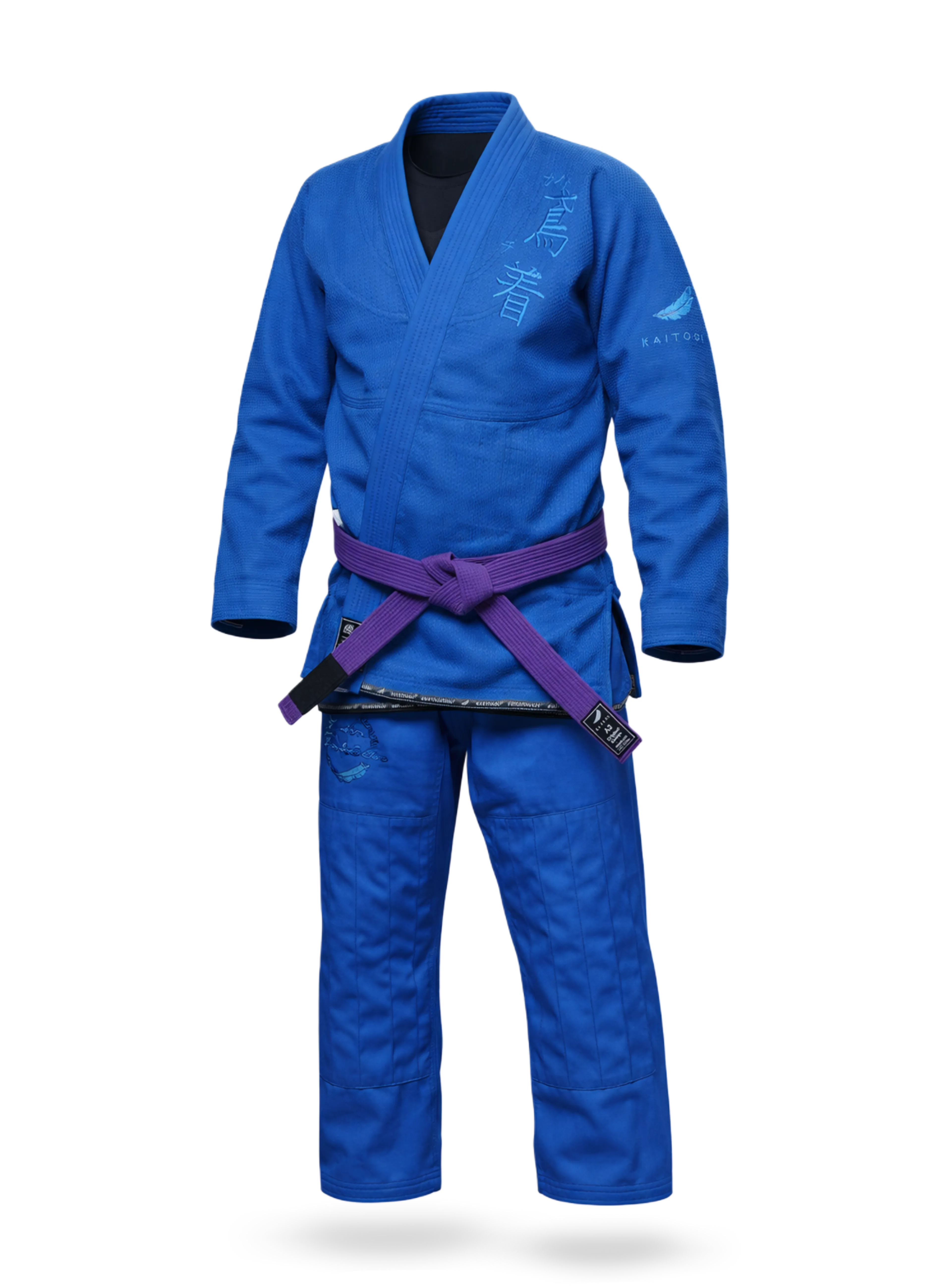 Монохромное синее кимоно для БЖЖ KAITOGI с синей вышивкой