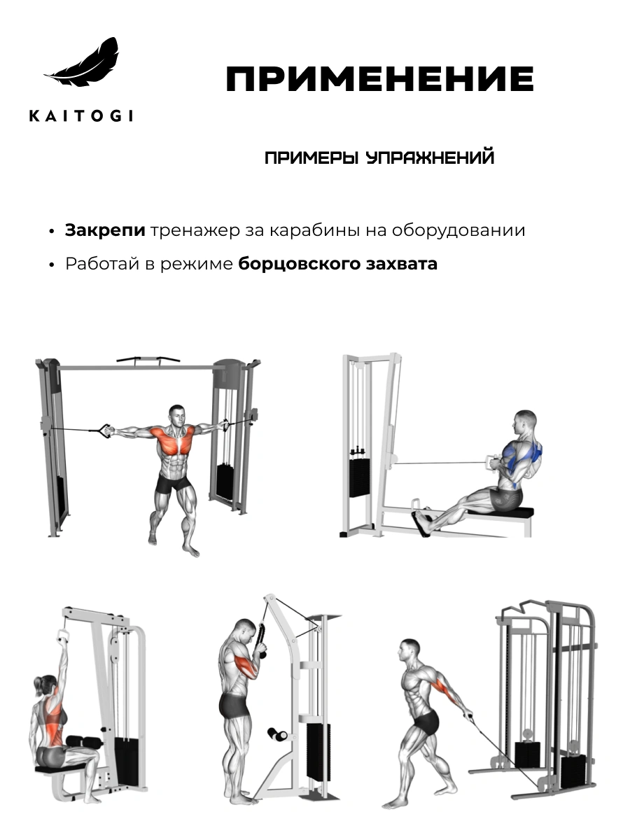 Варианты использования тканевого захвата: работа на блочном тренажере «кроссовер» для укрепления плеч и кистей