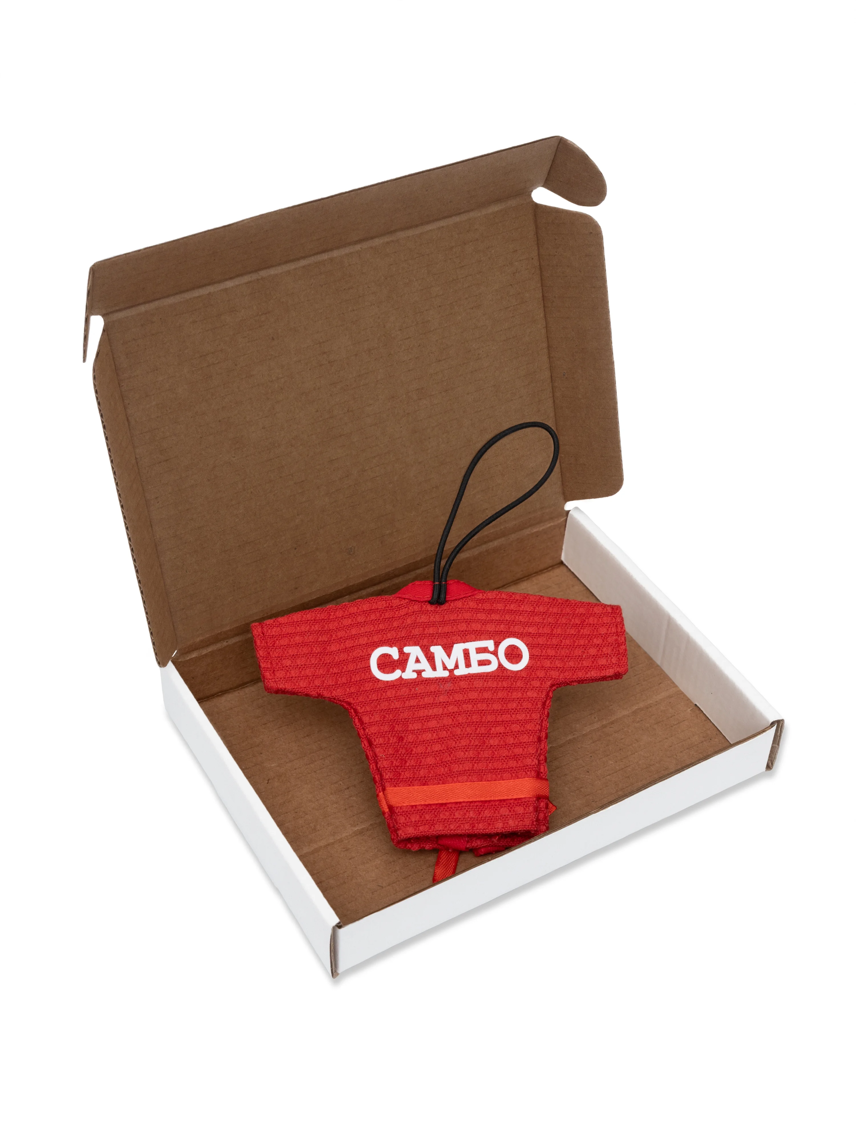 Красная миниатюрная курточка с надписью «САМБО» в сувенирной коробке: качественный российский сувенир для ценителей единоборств