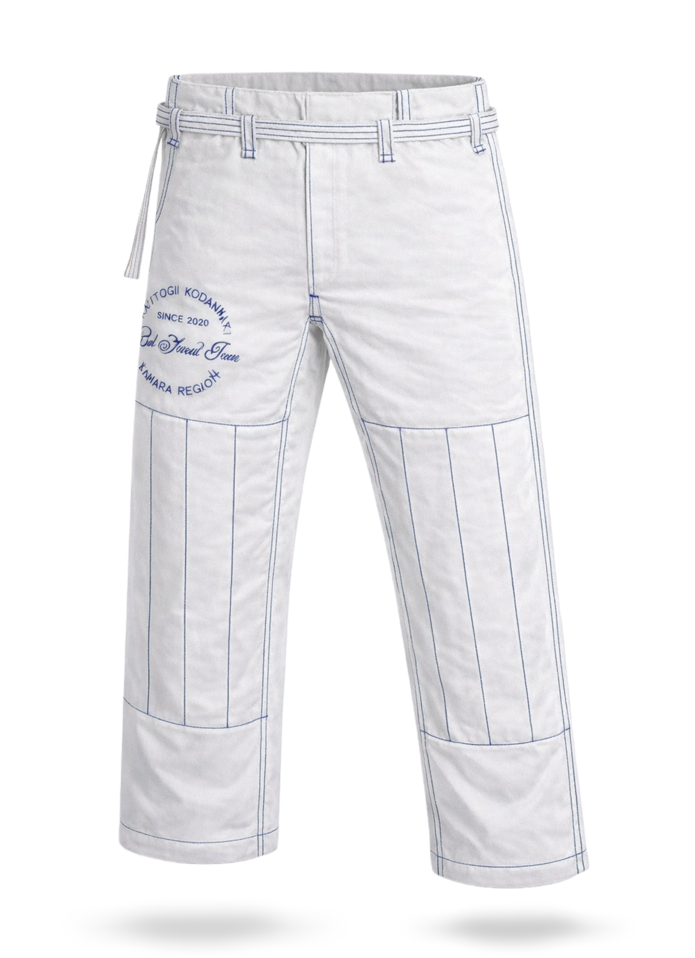 Белые штаны для БЖЖ с синими деталями, 100% натуральный хлопок, гигроскопичный материал KAITOGI