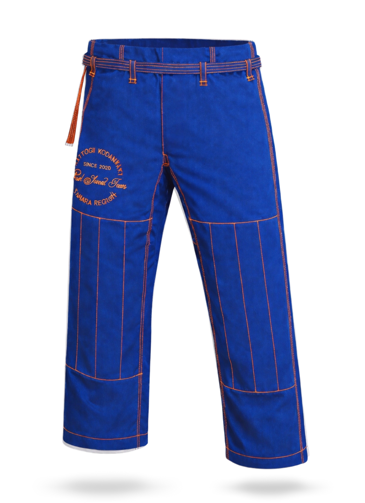 ренировочные штаны для борьбы сине-оранжевые, износостойкий материал, адаптированный под высокие динамические нагрузки