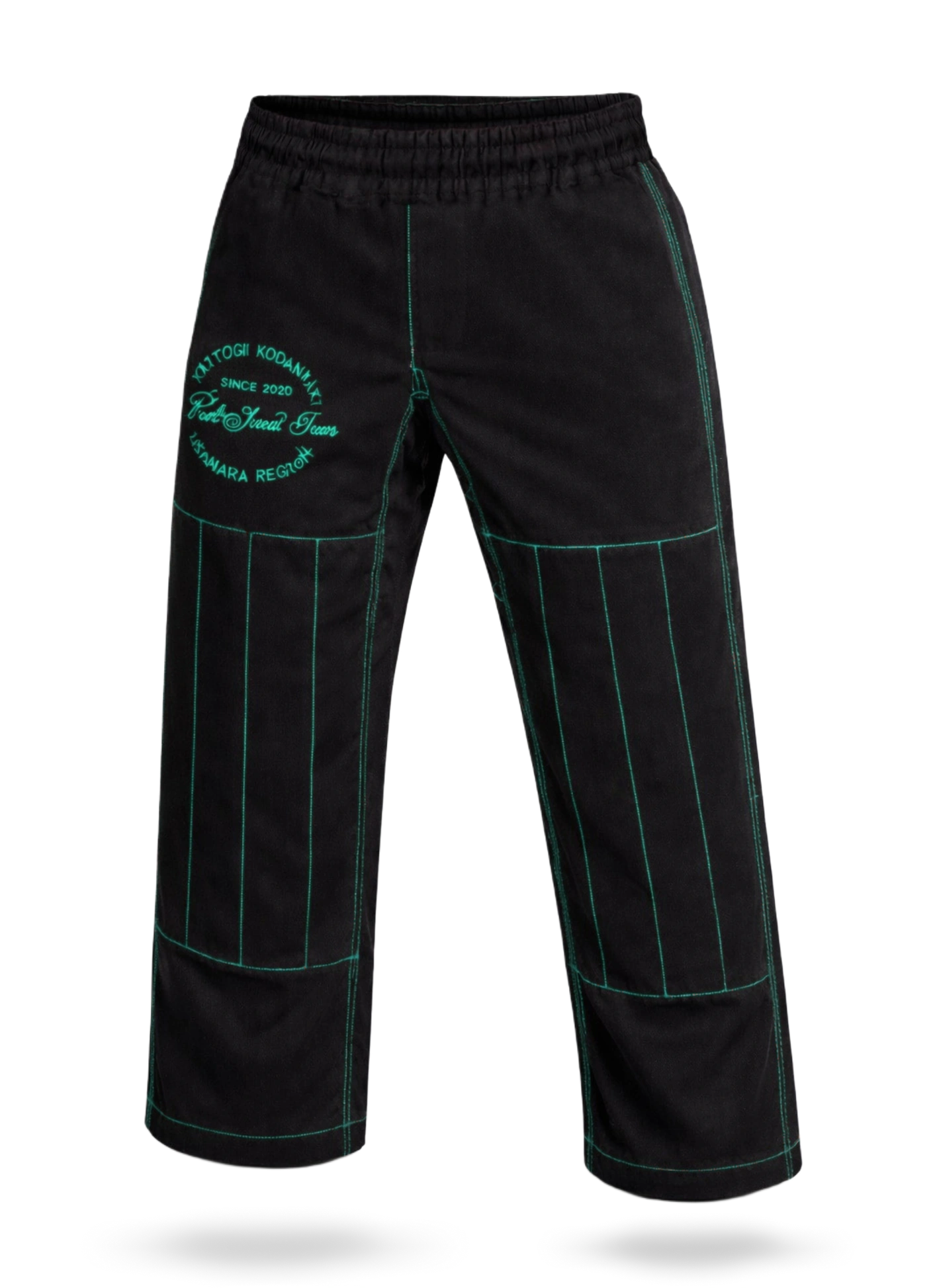 Тренировочные штаны БЖЖ KAITOGI черно-зеленые с эластичным поясом, износостойкая ткань для борьбы в партере