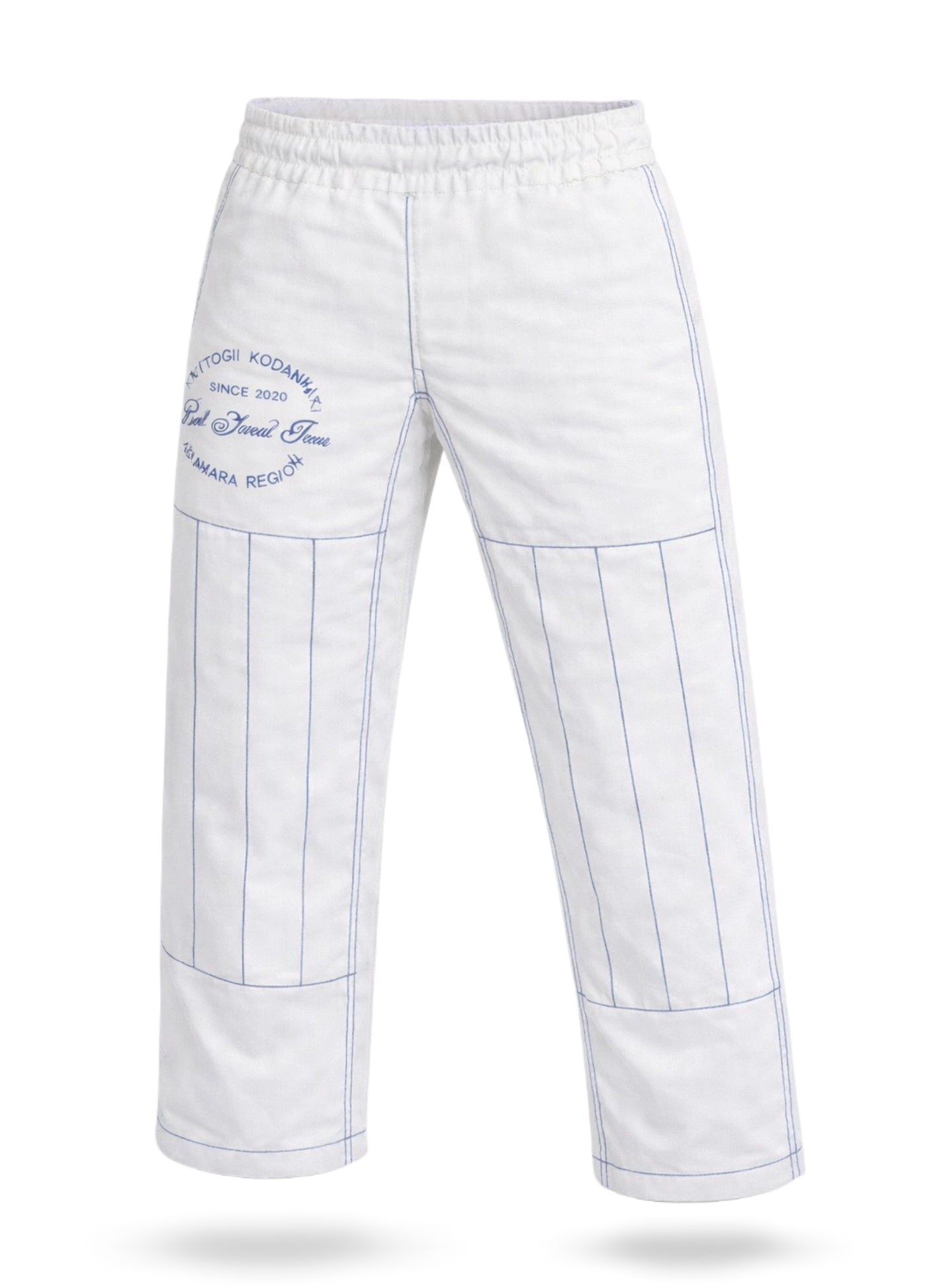 Белые штаны для БЖЖ с синими деталями на резинке, 100% натуральный хлопок, производство в РФ