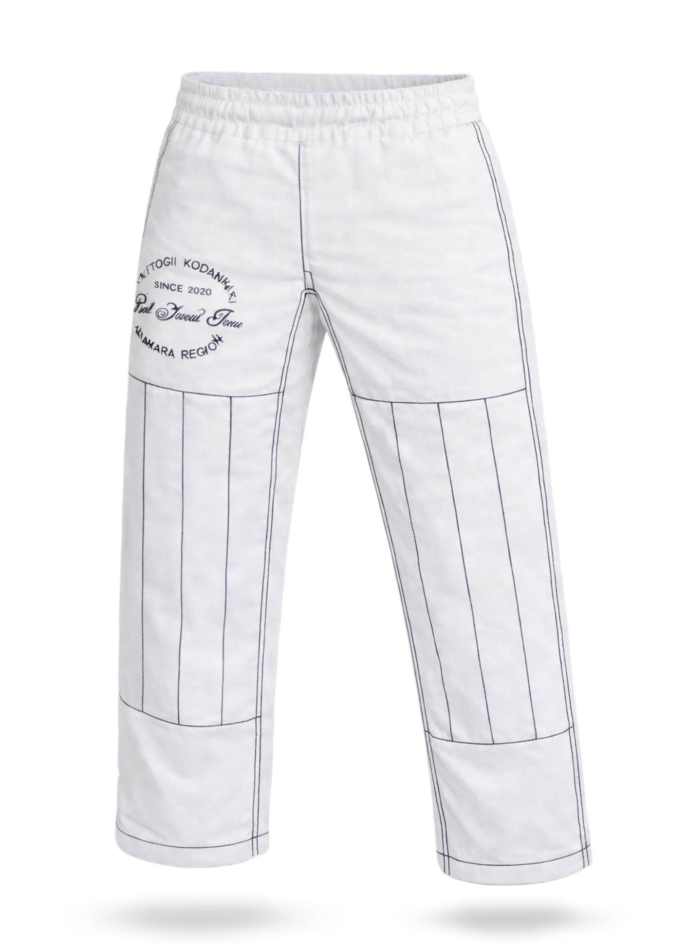 Штаны для джиу-джитсу бело-черные с эластичным поясом, профессиональный крой для свободы движений и надежной фиксации