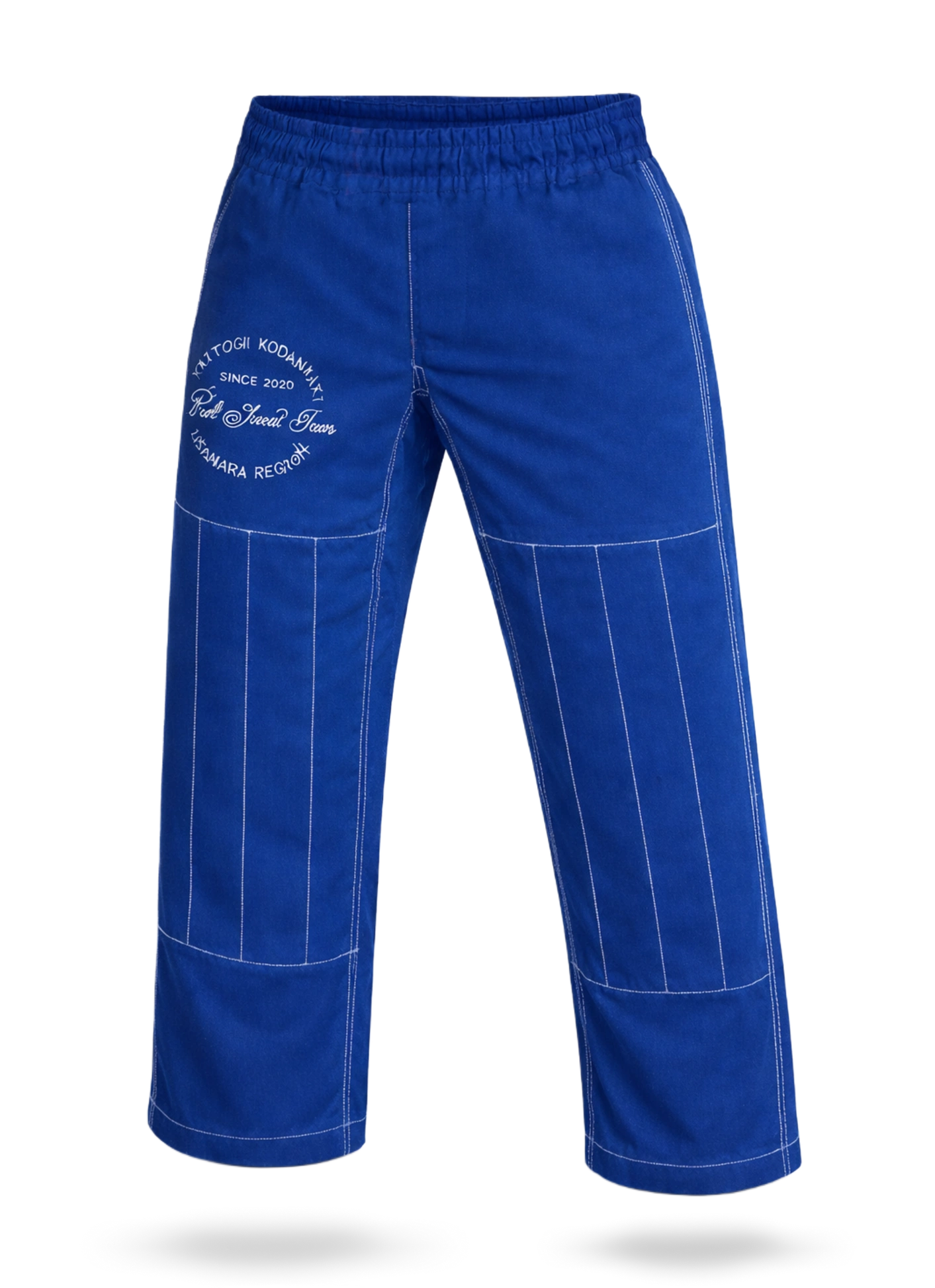 Профессиональные штаны для джиу-джитсу сине-белые на резинке, плотность ткани адаптирована под высокие нагрузки