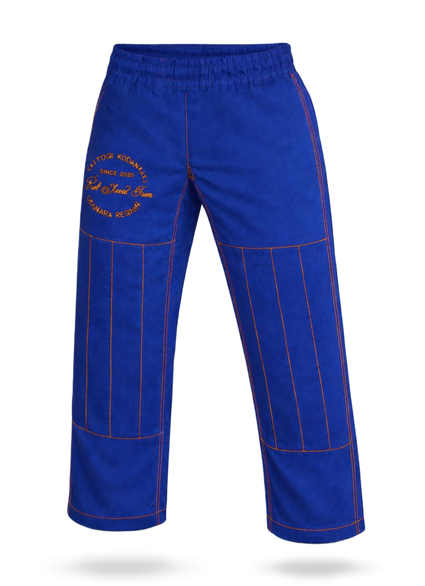 Тренировочные штаны для борьбы сине-оранжевые на резинке, износостойкий материал, сделано на фабрике KAITOGI