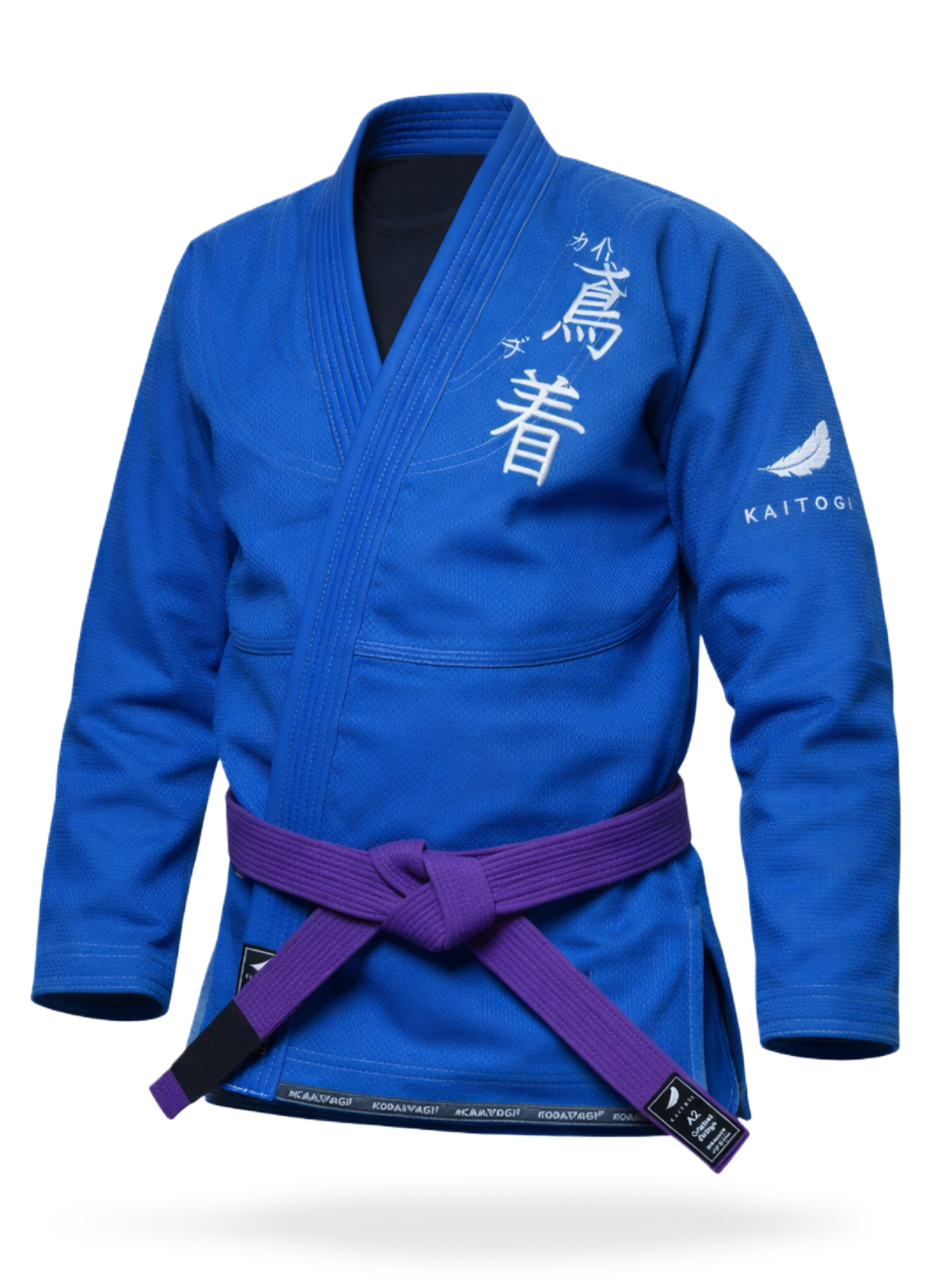 Синяя куртка джиу-джитсу с белыми логотипами, российское производство